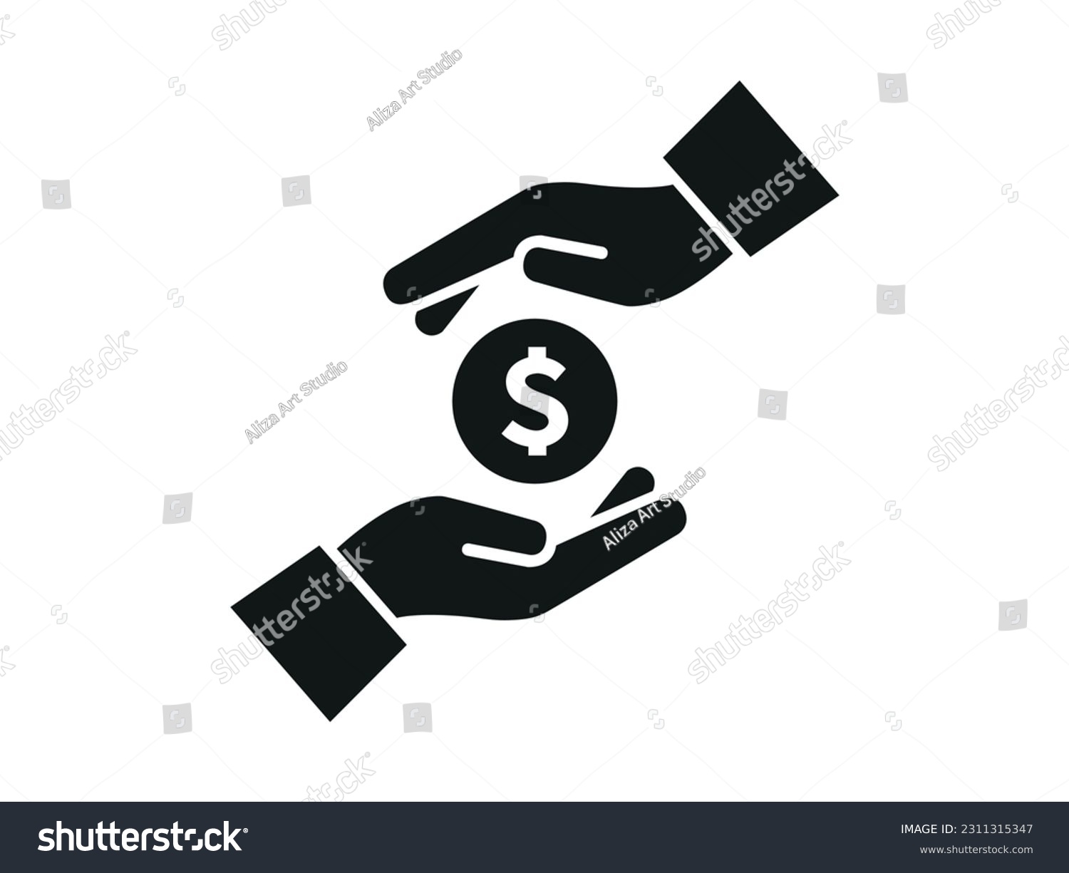 SVG of Two hands with dollar sign coin. Coin in hands finance icon. Financial vector illustration isolated on white. svg