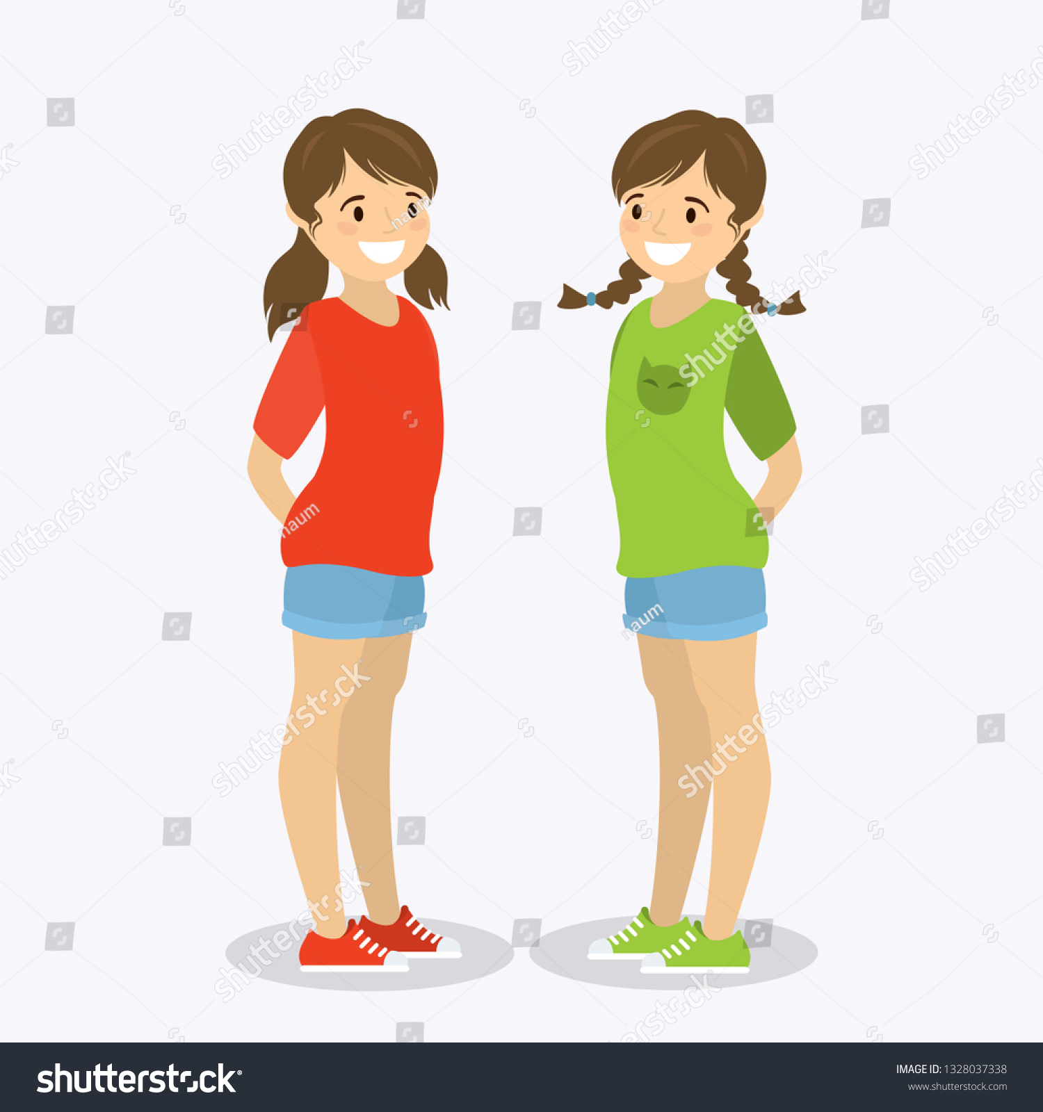 Two Happy Teen Girlstwins Different Hair Stock Vector Royalty Free