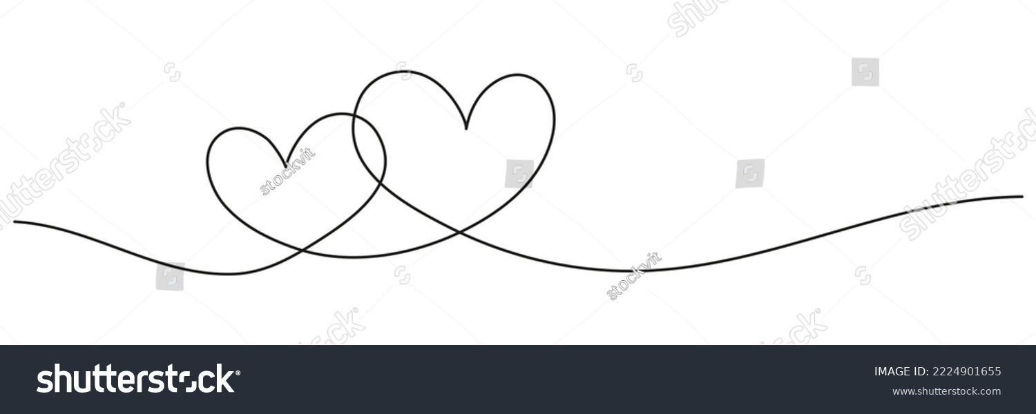SVG of Two hearts continuous line art drawing. Double heart wavy line. Vector illustration isolated on white. svg