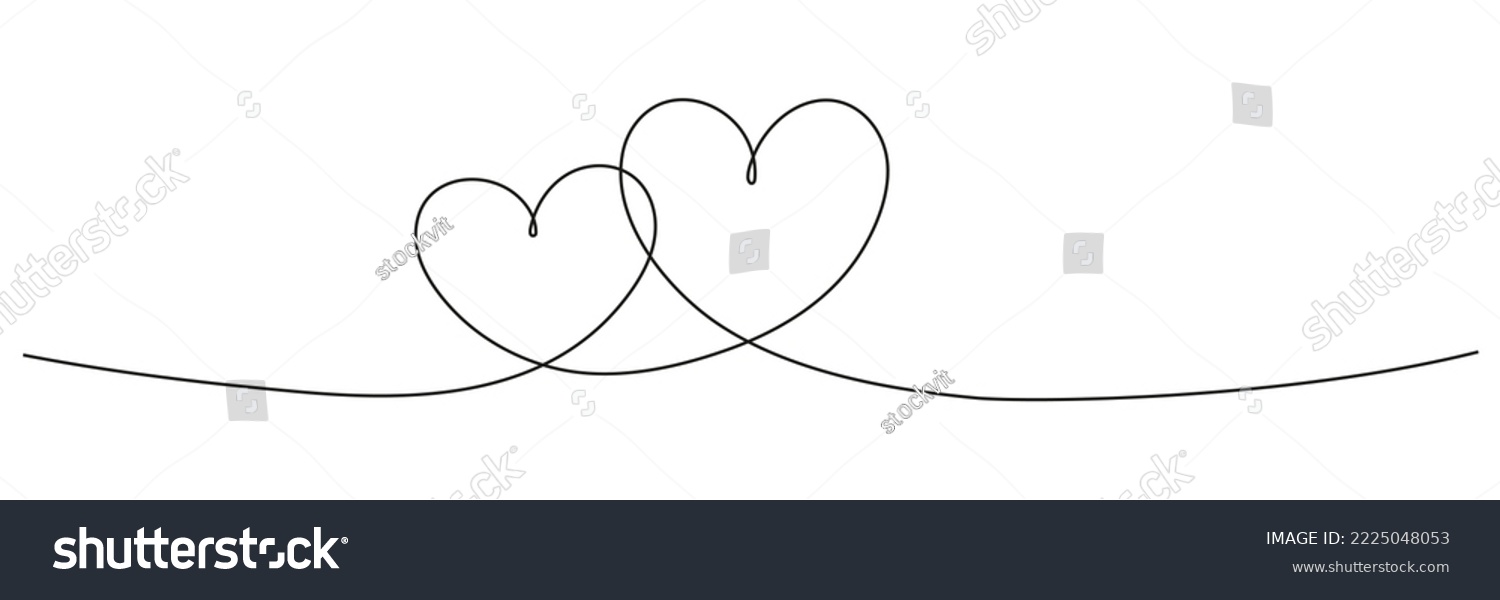 SVG of Two hearts continuous line art drawing. Double heart wavy line. Vector illustration isolated on white. svg