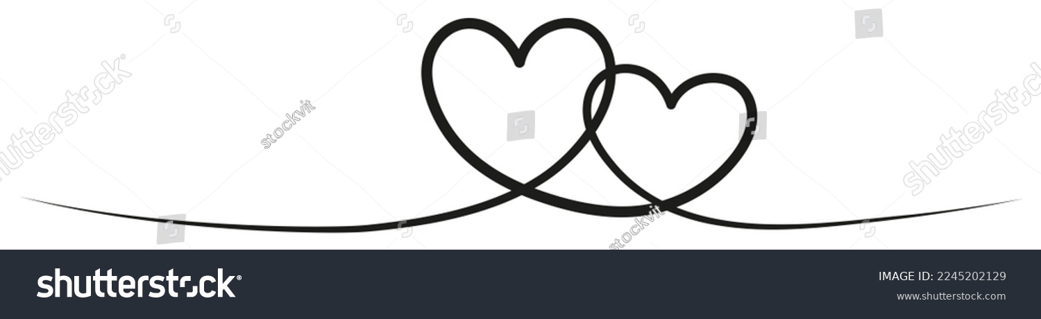 SVG of Two hearts continuous one line art. Double heart wavy sketch line. Vector hand drawn illustration isolated on white. svg