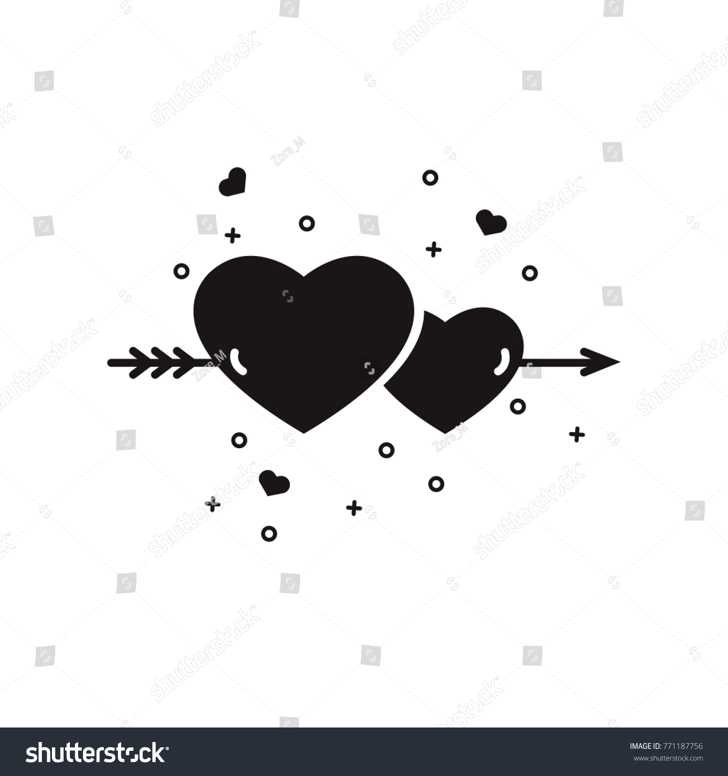 Two Hearts Pierced Arrow Black Silhouette Stock Vector Royalty Free 771187756 