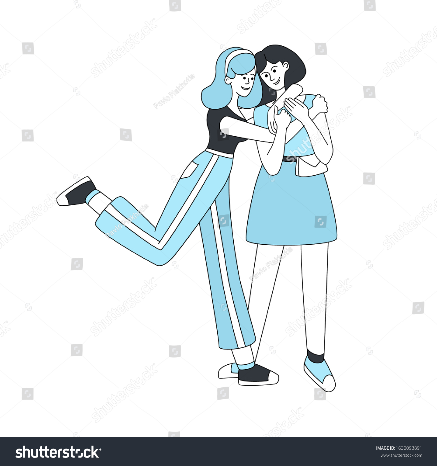 Two Hugging Girls Vector Cartoon Illustration Stock Vector Royalty Free 1630093891 