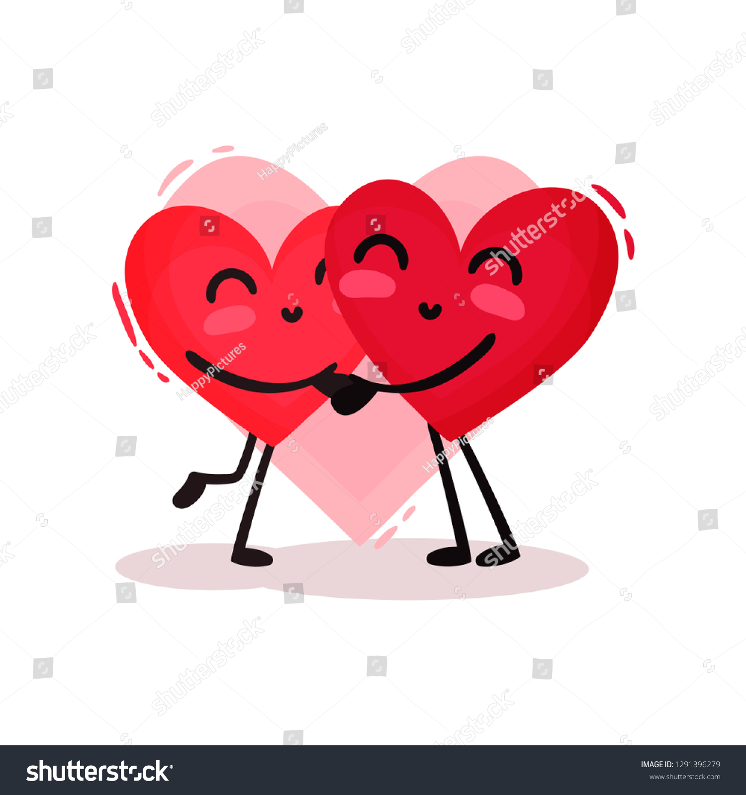 Dos Corazones Rojos Abrazados Adorable Pareja Vector De Stock Libre De Regalías 1291396279 8574