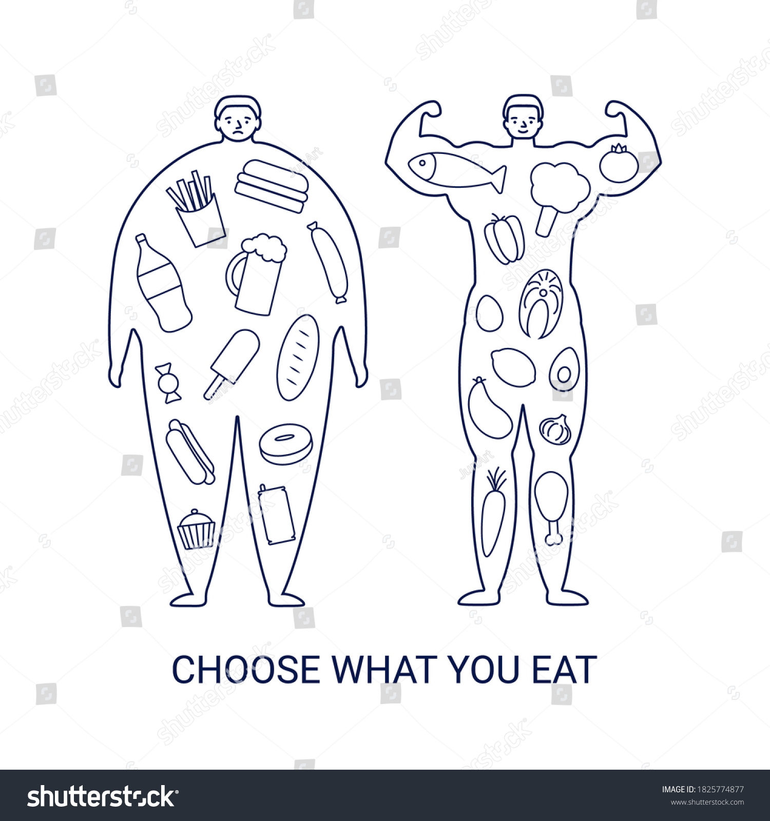 Two Human Bodies Healthy Unhealthy Junk Stock Vector (Royalty Free ...