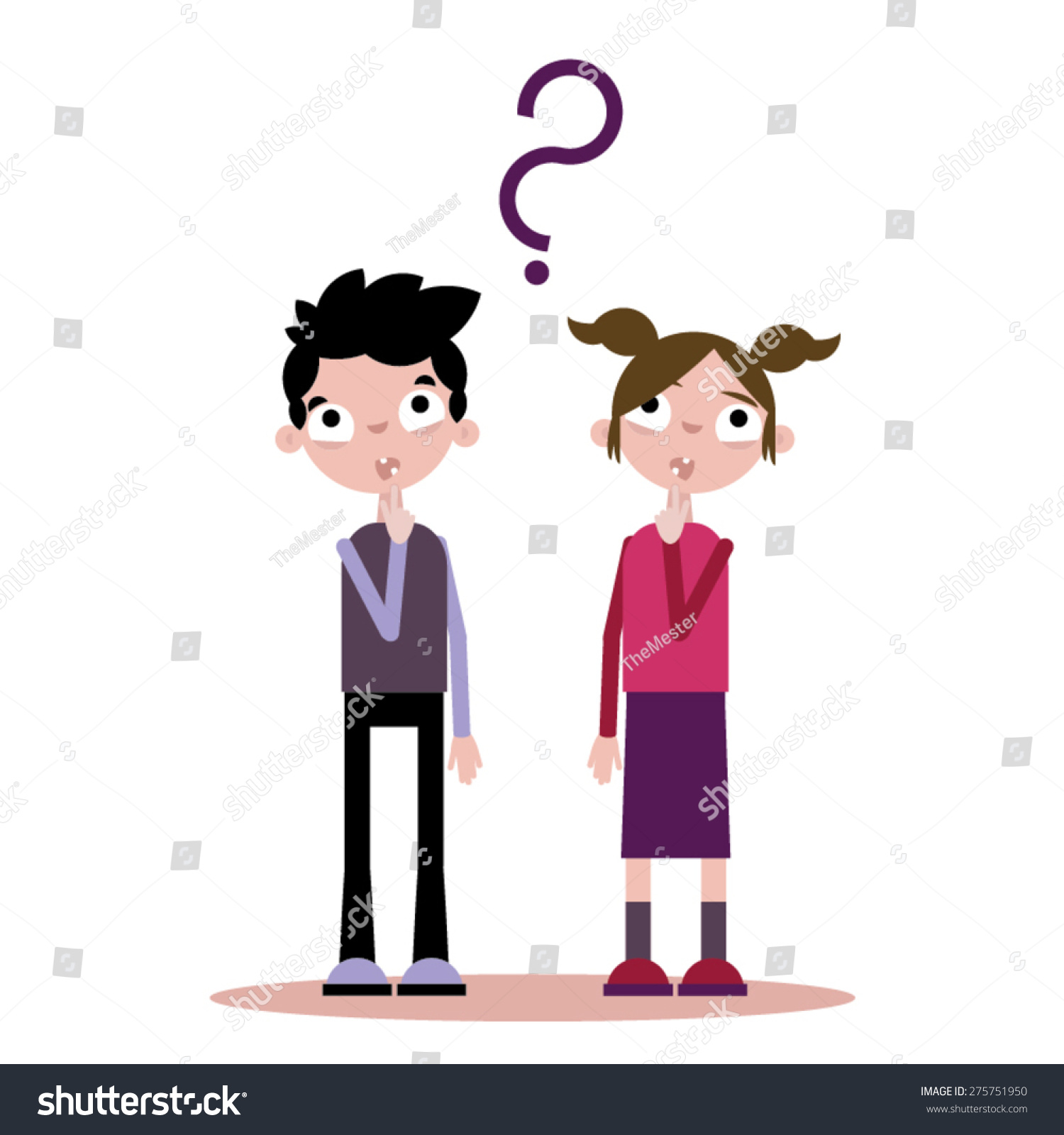 Two Kids Standing Question Mark Floating vector de stock (libre de