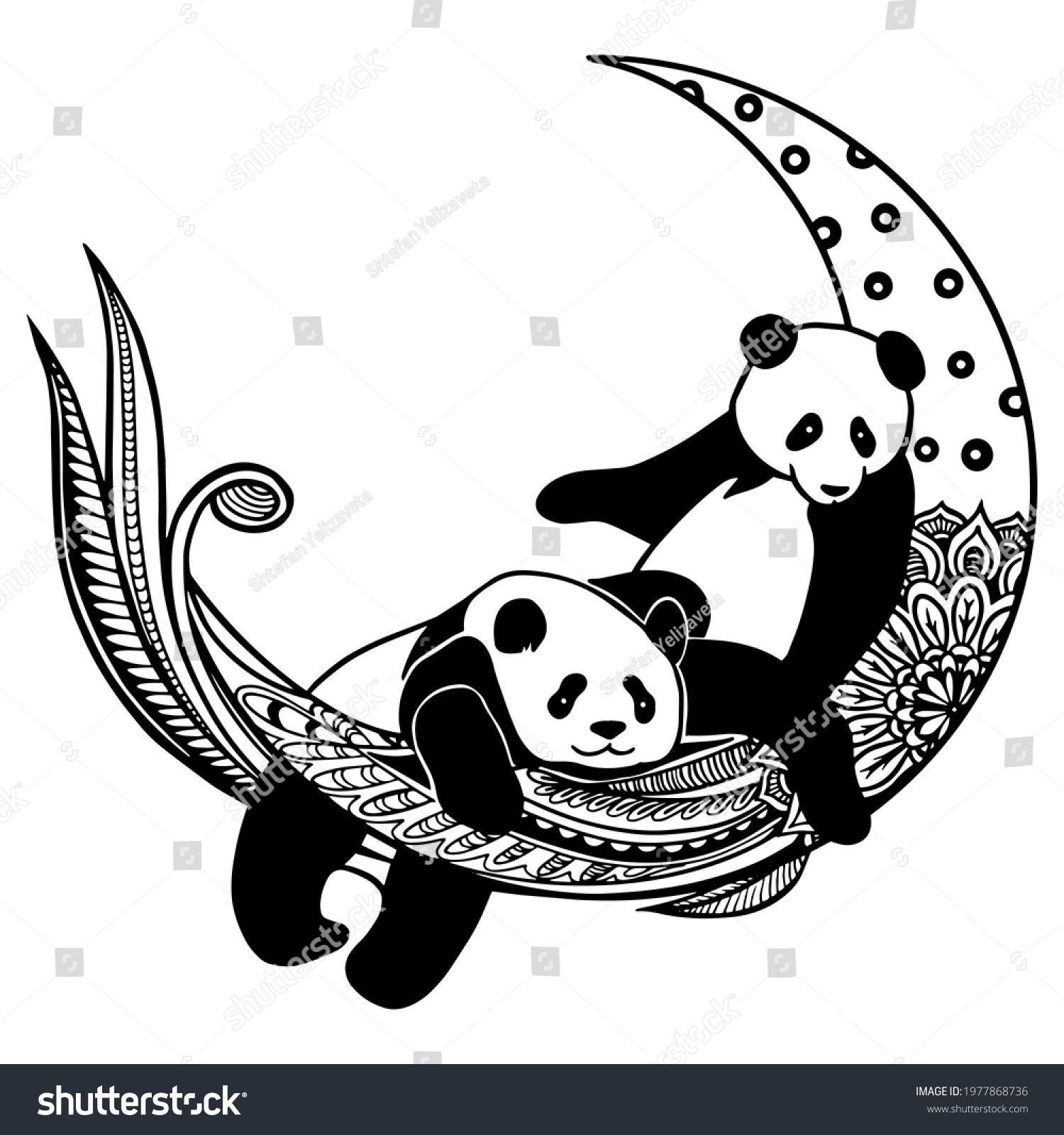 SVG of Two lazy pandas lie for a moon. File for cutting on a plotter and printing svg