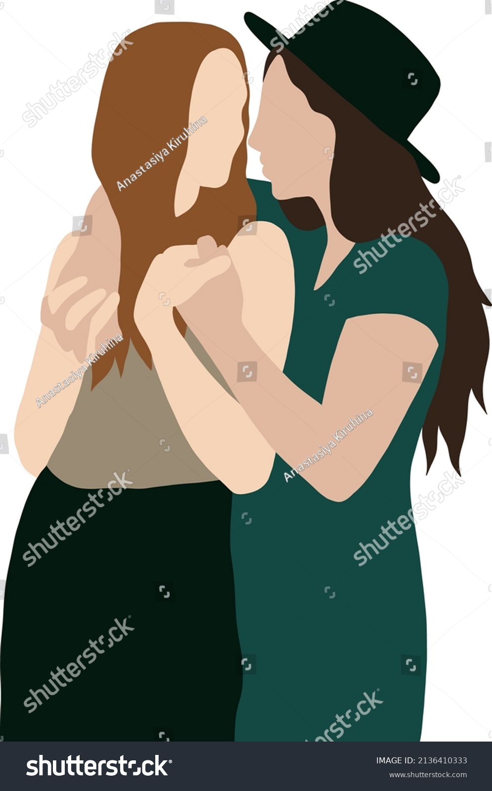 Two Lesbian Girls Hugging Looking Each Stock Vector Royalty Free 2136410333 Shutterstock