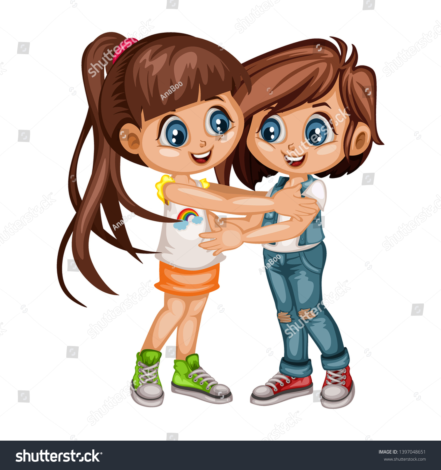 Two Lovely Happy Best Friends Girls Stock Vector (Royalty Free) 1397048651