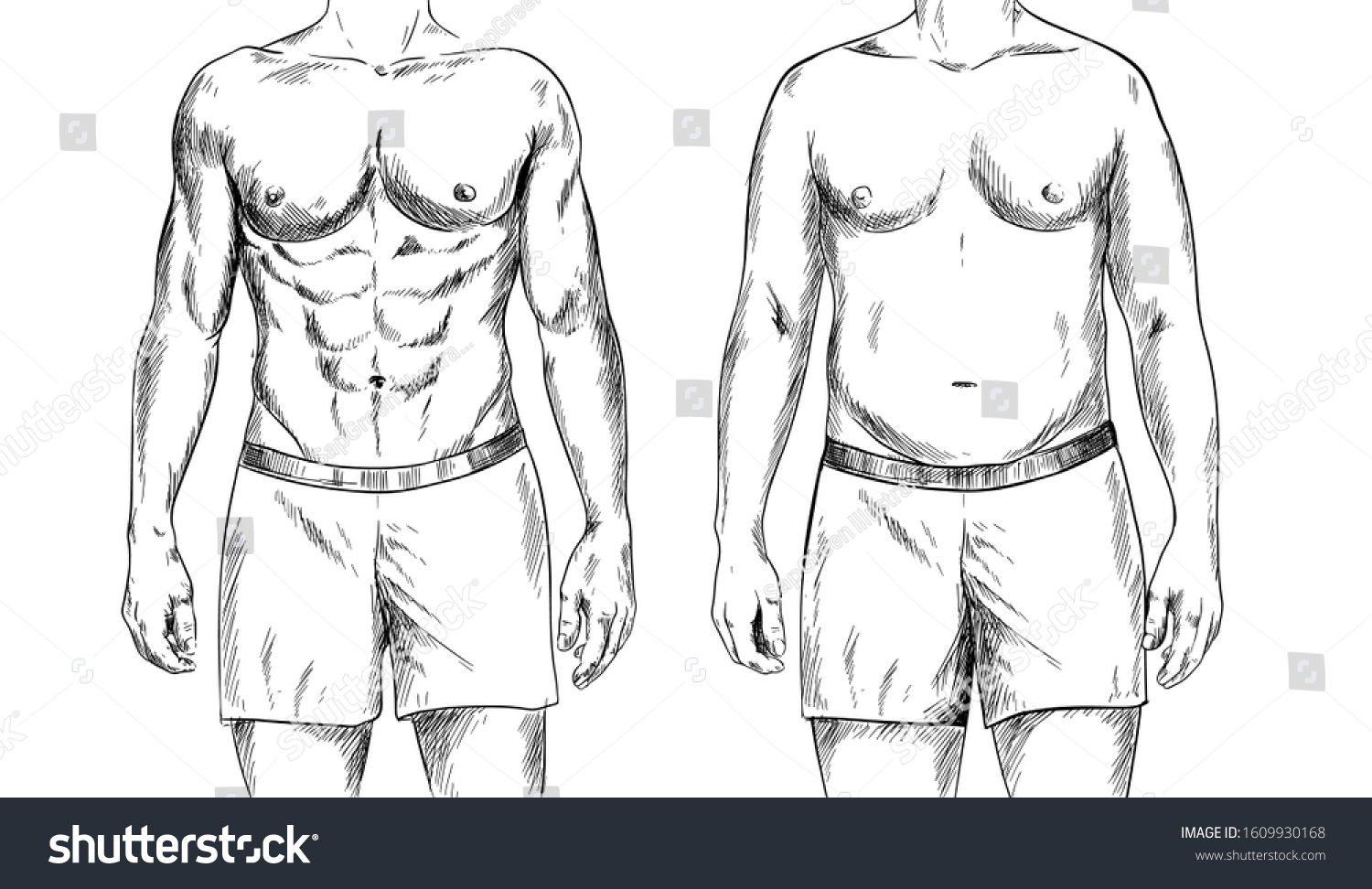 Two Male Bodies Fit Fat Ink Stock Vector (Royalty Free) 1609930168 ...