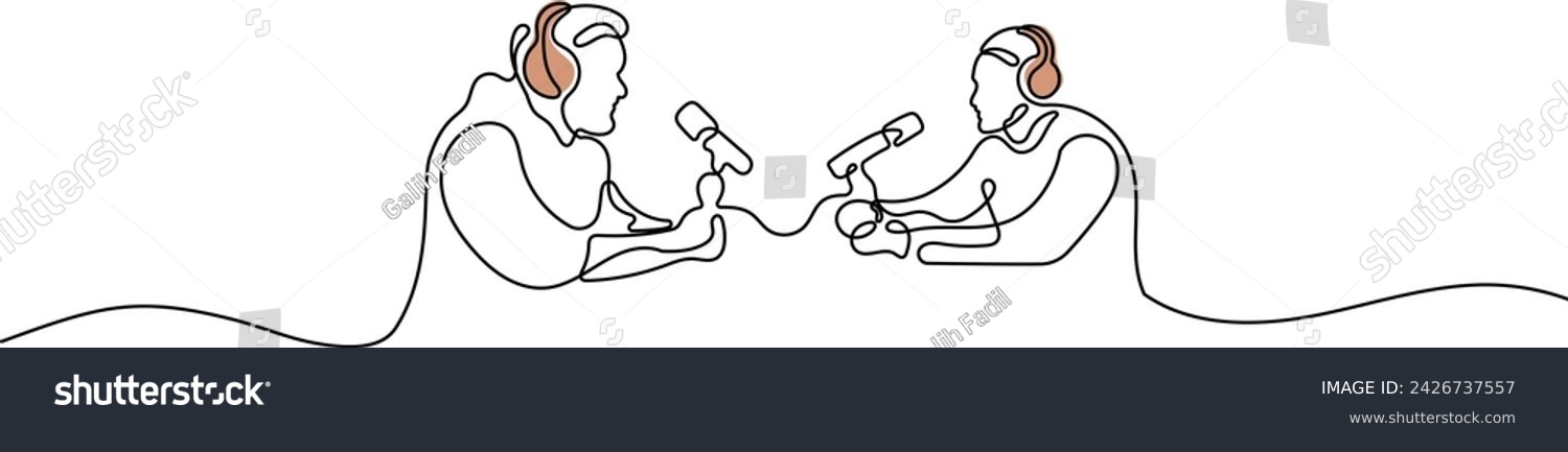 podcast recording line art with headphones clip art preview