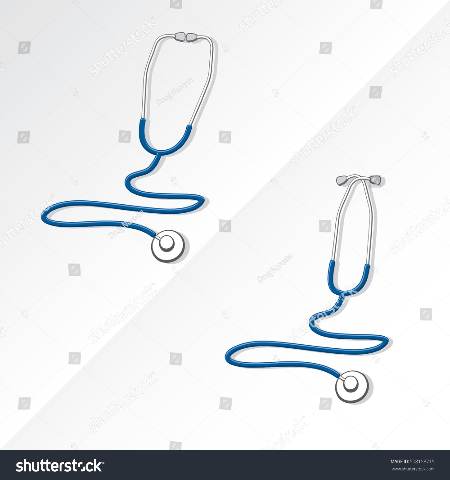 SVG of Two Medical Stethoscopes with Zigzag Shape Tubing Icons Set One with Crossed Binaural Another with Eartips Put Together - Blue and Grayscale Objects on White Background - Realistic Flat Design svg