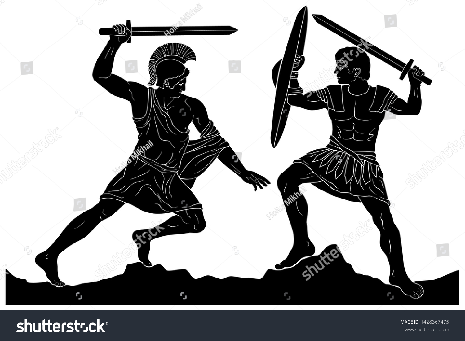 Two Mythological Heroes Achilles Hector Fight Stock Vector Royalty Free