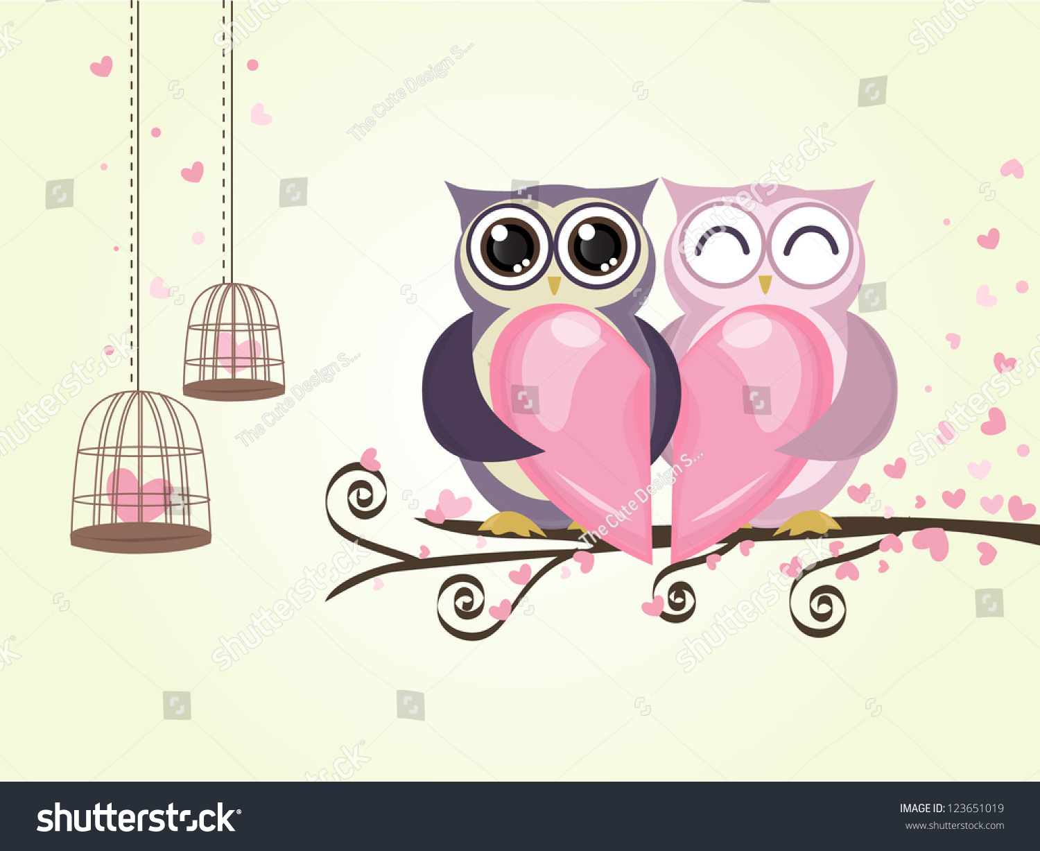 Two Owl Bird Couple Heart Love Stock Vector 123651019 Shutterstock