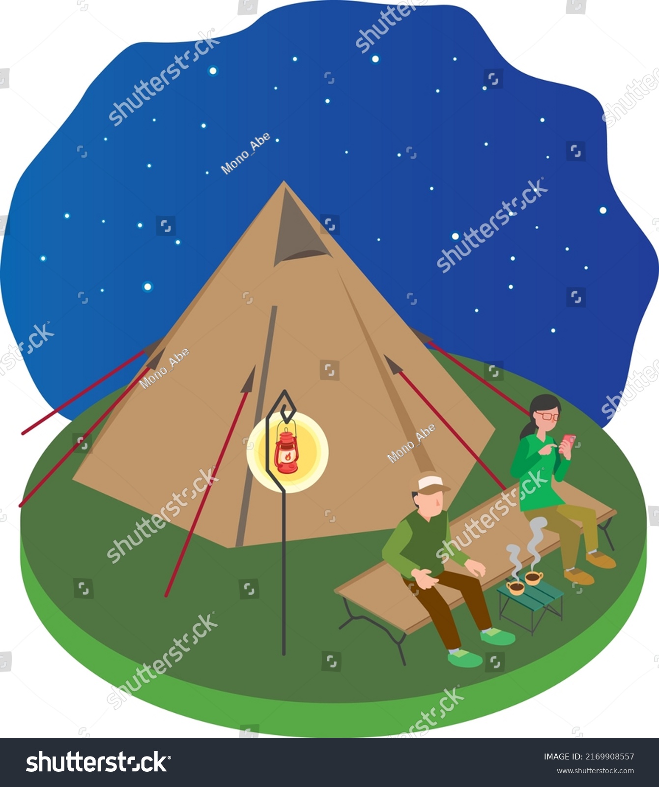 Two People Camping Night Sky Stock Vector Royalty Free 2169908557