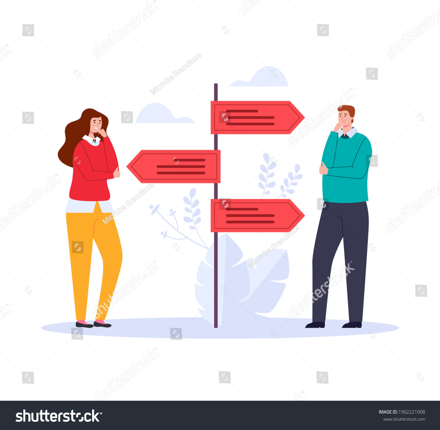 Two People Characters Thinking Choosing Way Stock Vector (Royalty Free ...