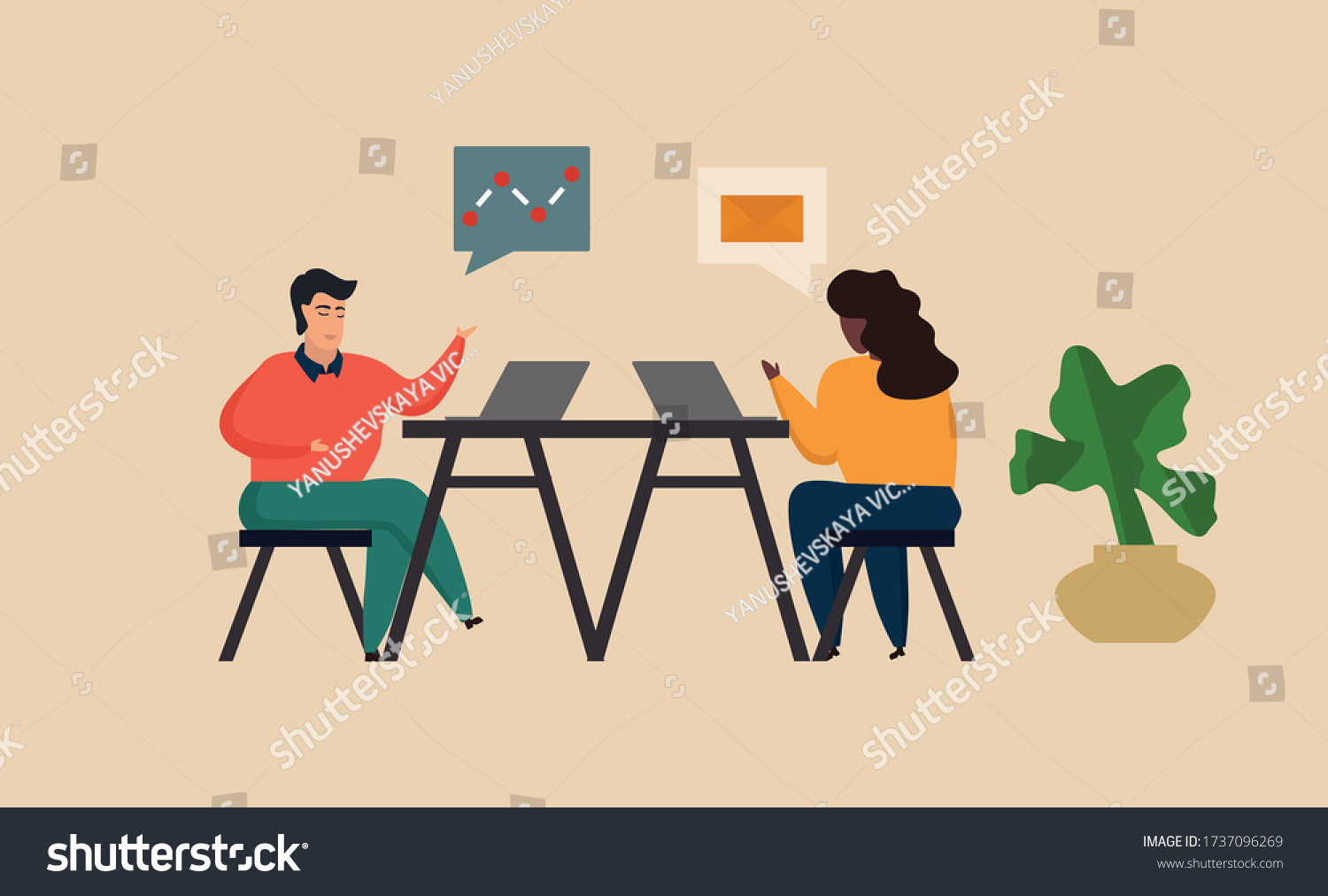 Two People Front Their Computers Desk Stock Vector (Royalty Free ...