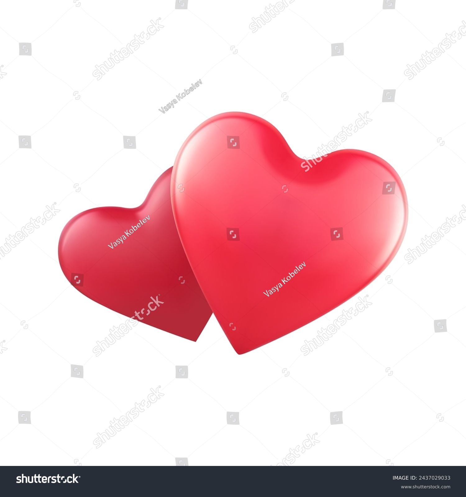 SVG of Two red hearts love Valentine's Day wedding together romantic 3d icon realistic vector illustration. Cute passion romance marriage togetherness happy affection enamored date double symbol isolated svg