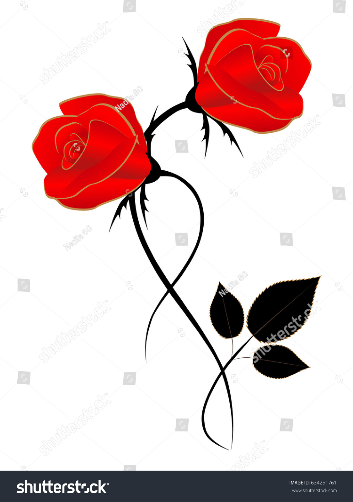 Two Red Roses Element Design Stock Vector Royalty Free 634251761