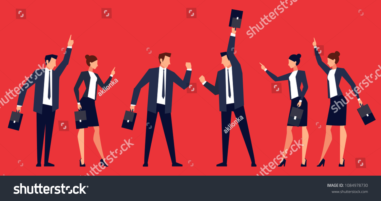 SVG of Two rival teams of businessmen. The quarrel of businessmen. Template banner design in a flat style with angry men and women in business suits. Fight. Vector illustration. svg