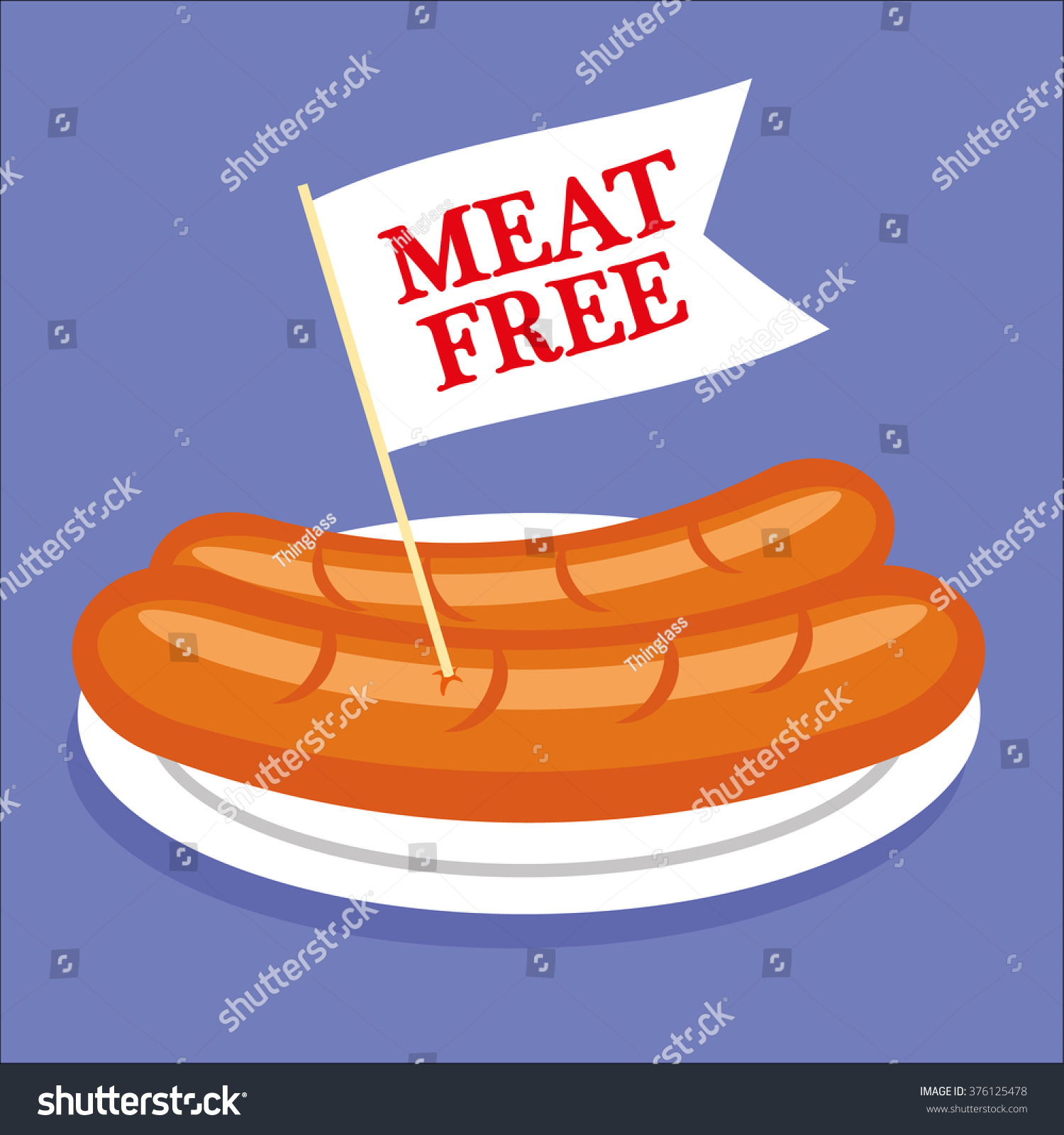 SVG of Two sausages or hot dogs on a plate with a white flag sticking out and the words Meat Free added in red text svg