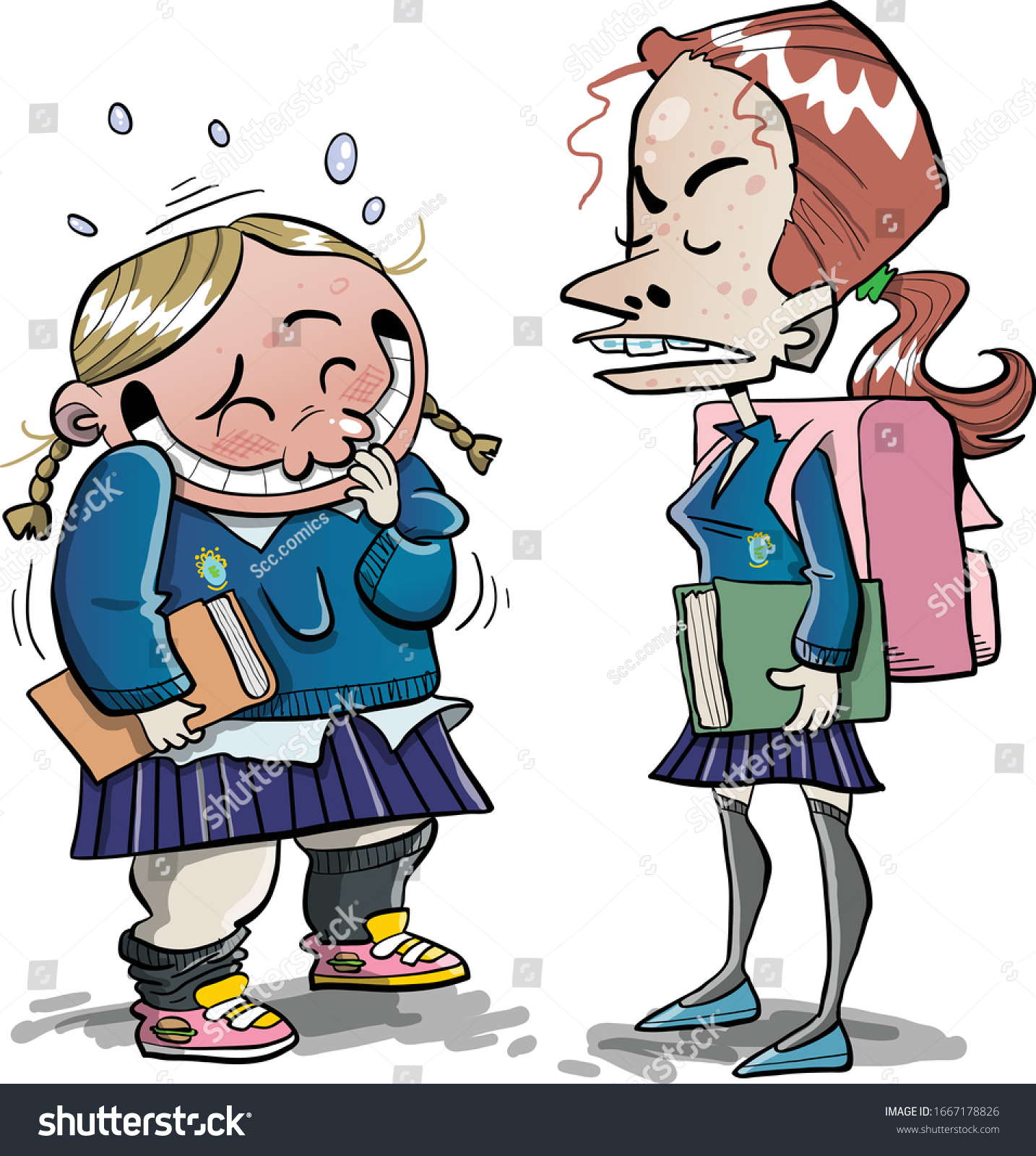 Two School Girls Uniform Gossiping Stock Vector Royalty Free