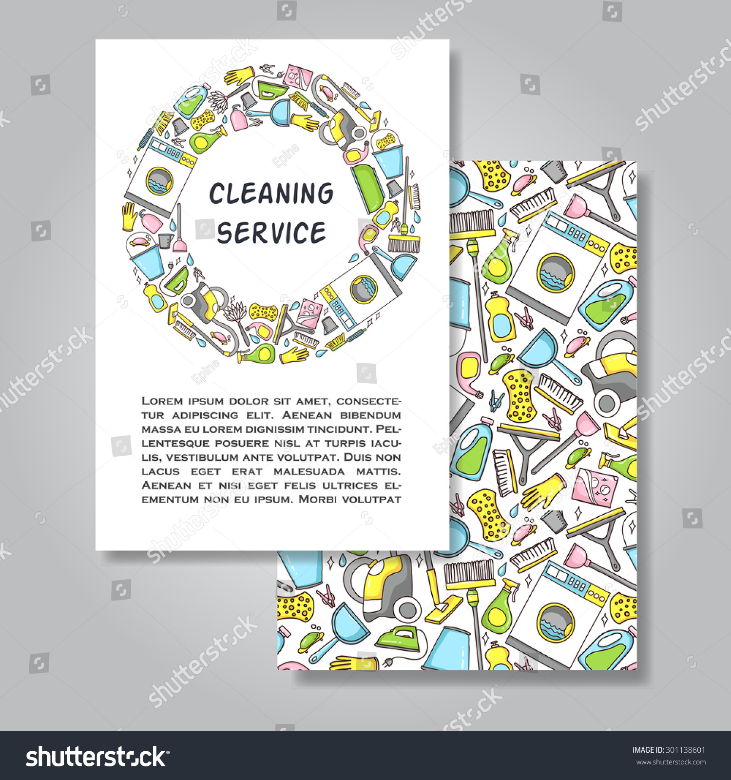 Two Sides Invitation Card Design With Cleaning Equipment Stock