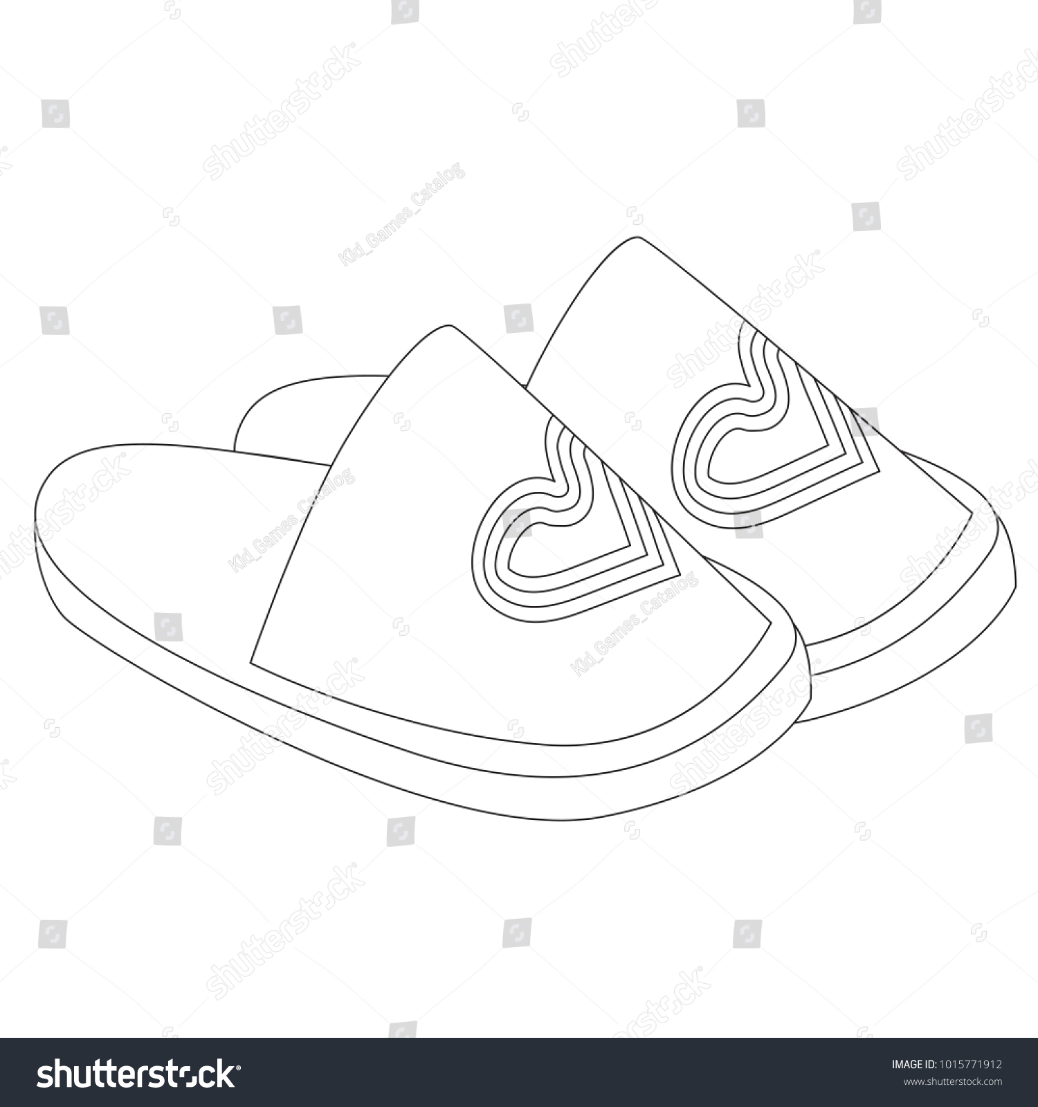 Two Soft Slippers Cartoon Outlined Colorless Stock Vector (Royalty Free ...