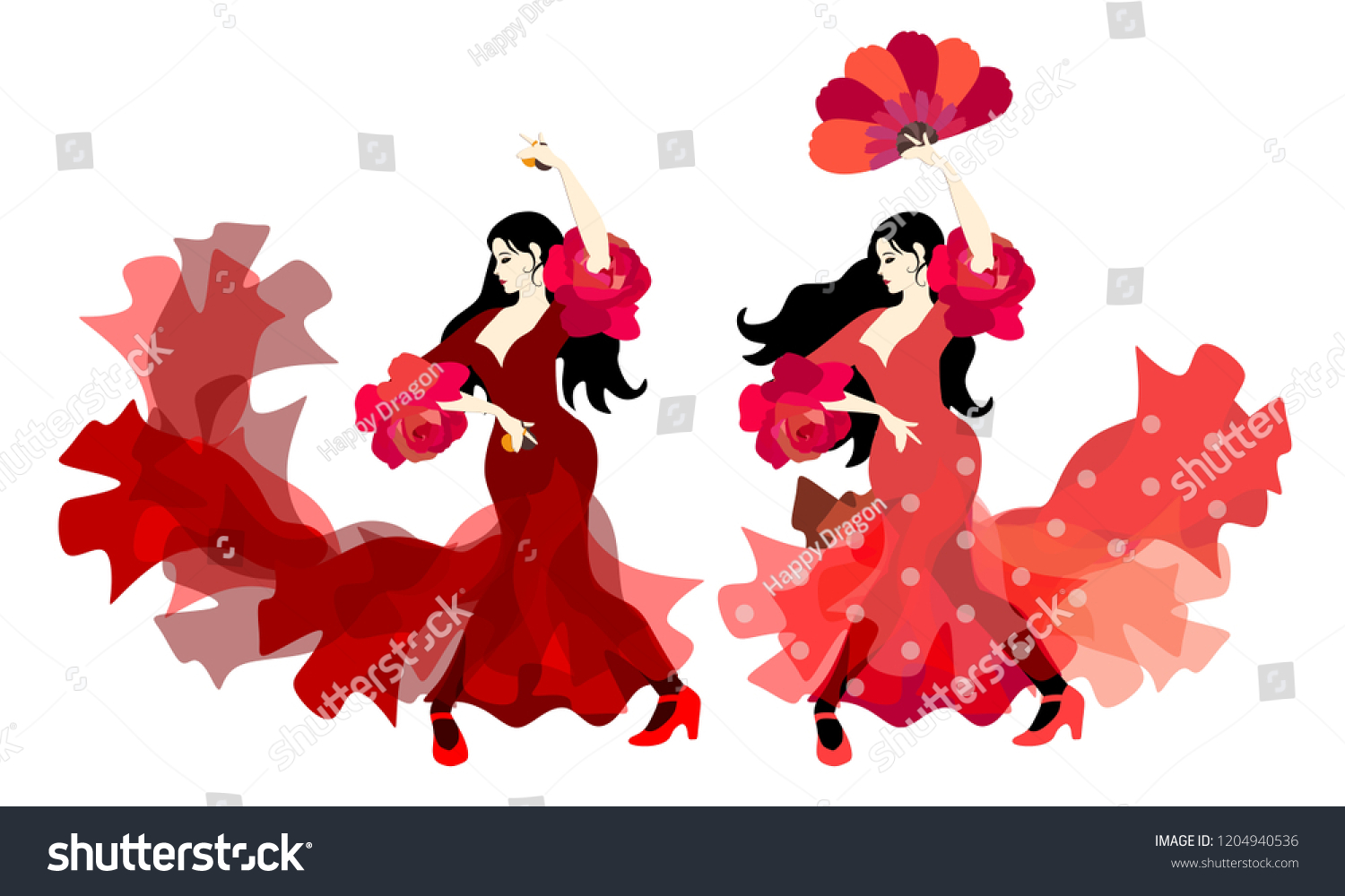 Two Spanish Women Dressed Traditional Long Stock Vector (Royalty Free ...