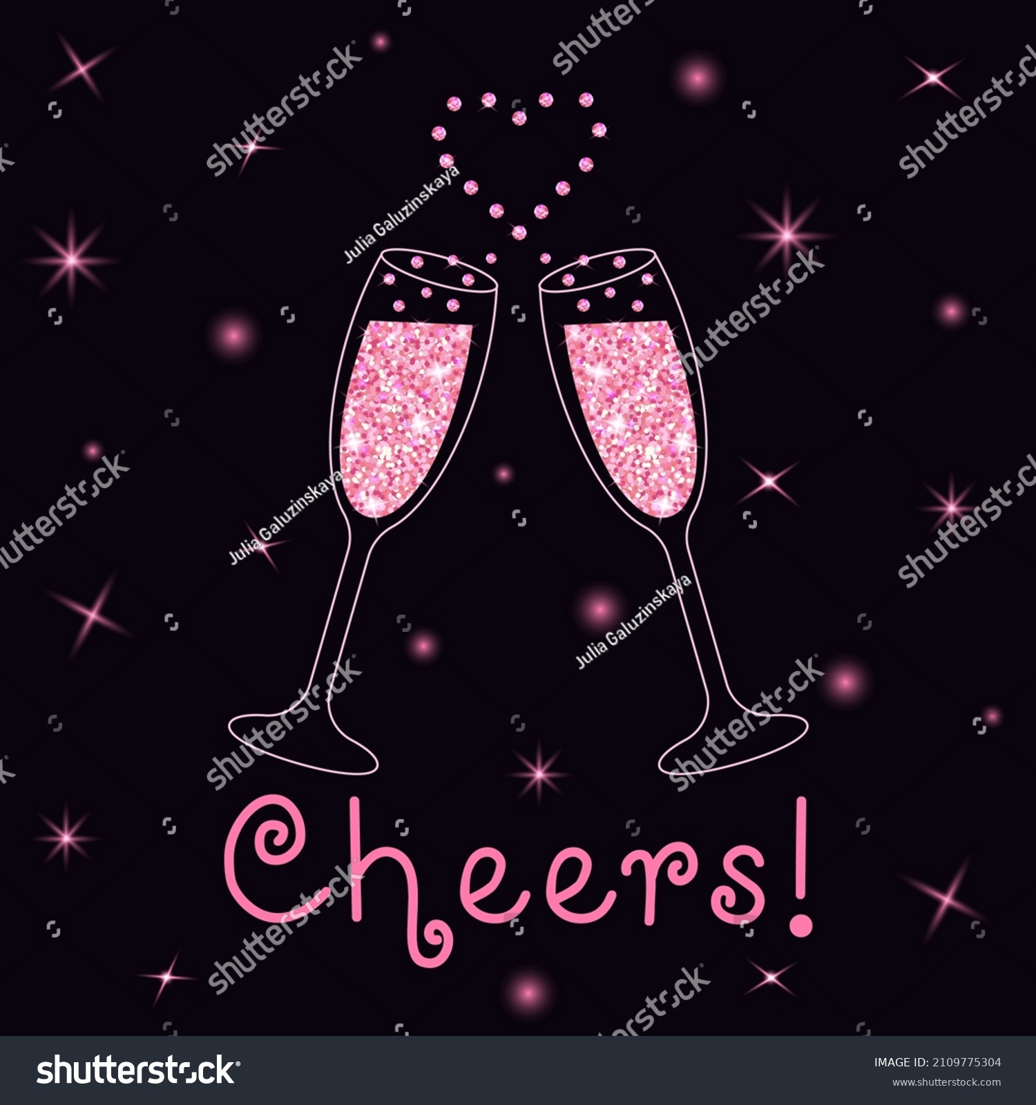 Two Sparkling Glasses Champagne Pink Glitter Stock Vector Royalty Free