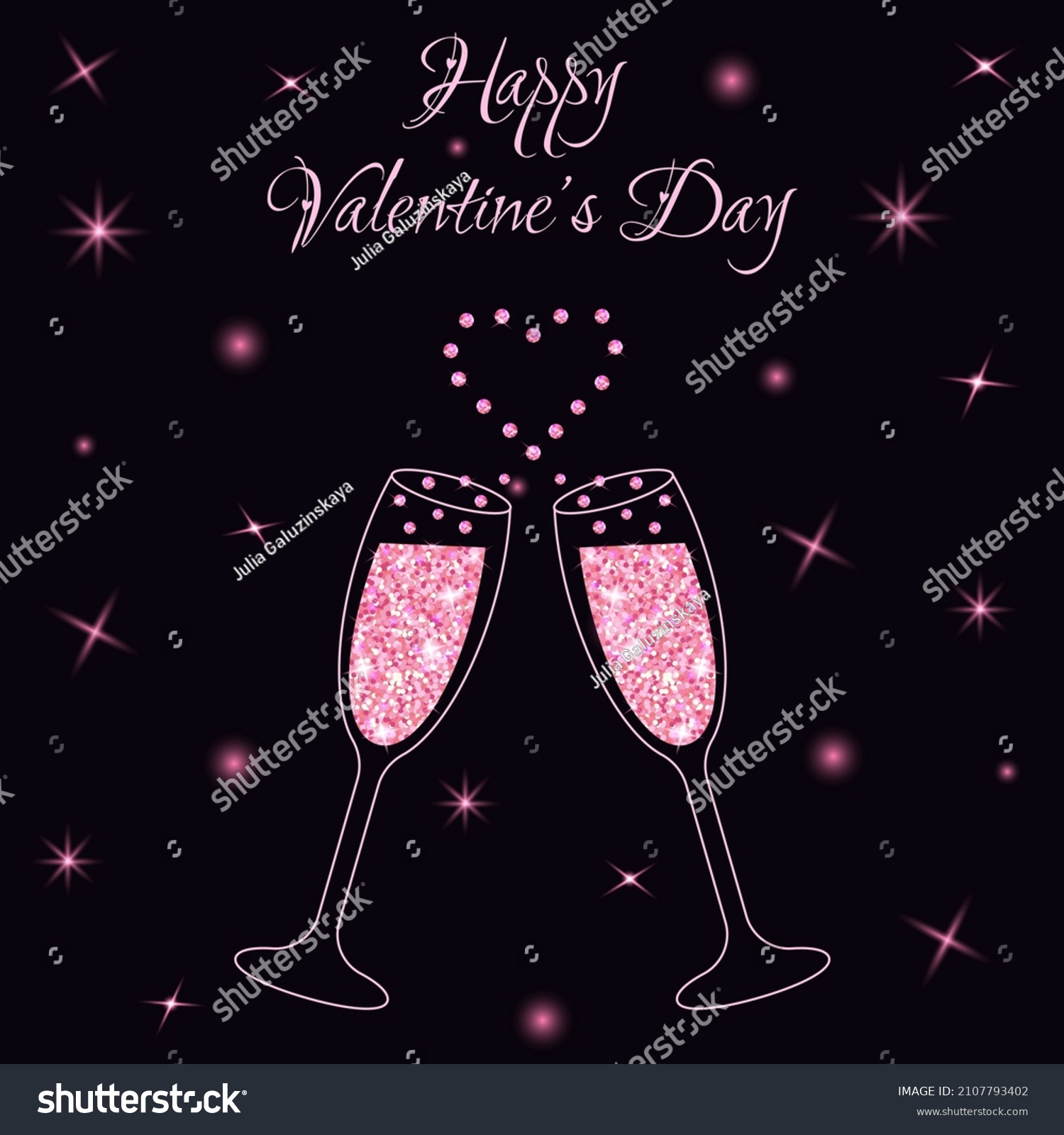 Two Sparkling Glasses Champagne Pink Glitter Stock Vector Royalty Free