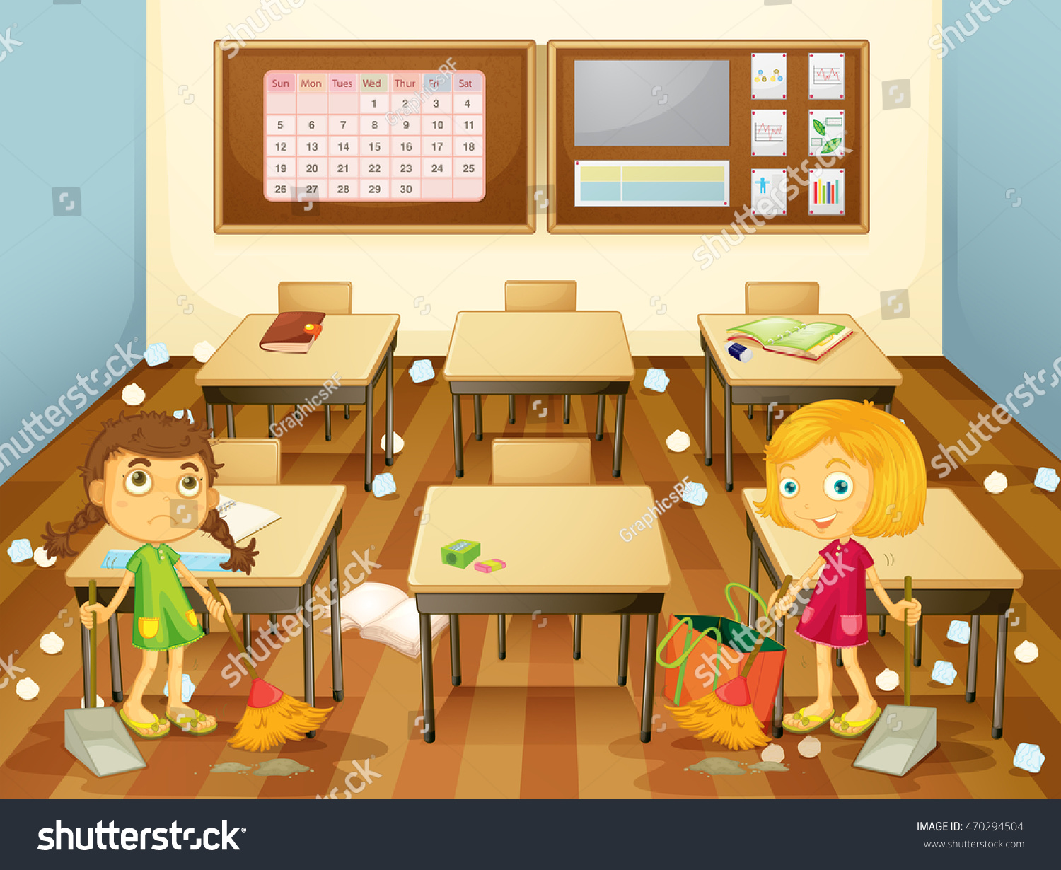 Two Students Cleaning Classroom Illustration Stock Vector 470294504 ...