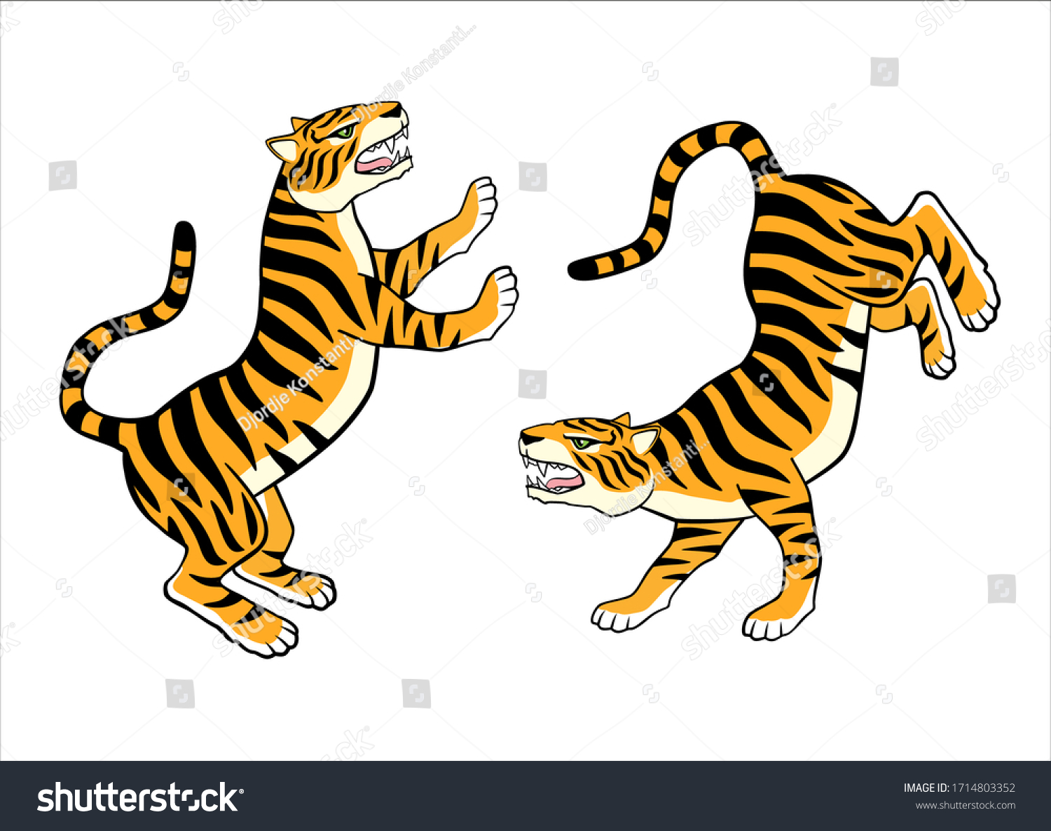 Two Tigers Stylized Drawing Vector Stock Vector Royalty Free 1714803352 Shutterstock 