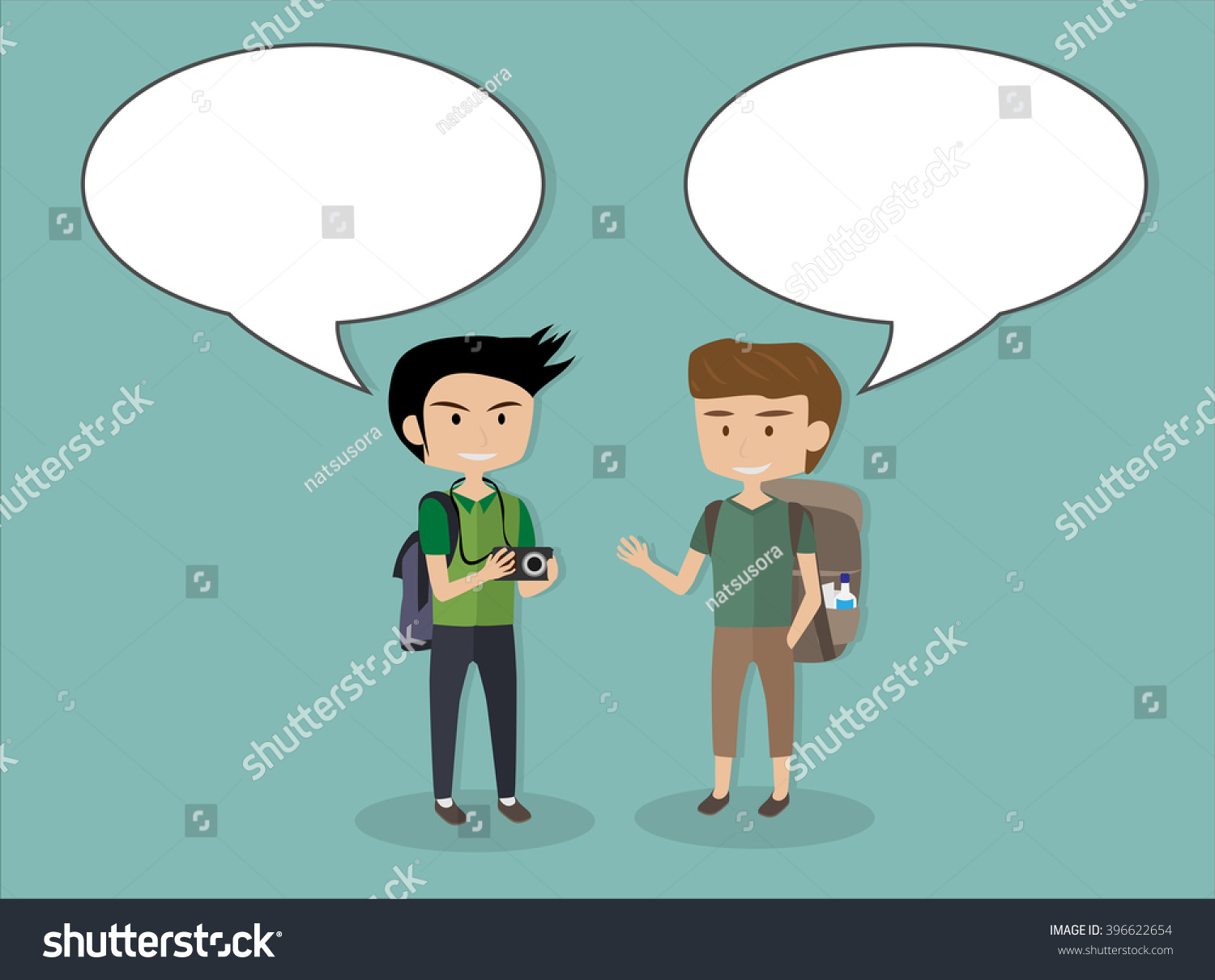 Two Travelers Speech Bubbles Cartoon Style Stock Vector (royalty Free 