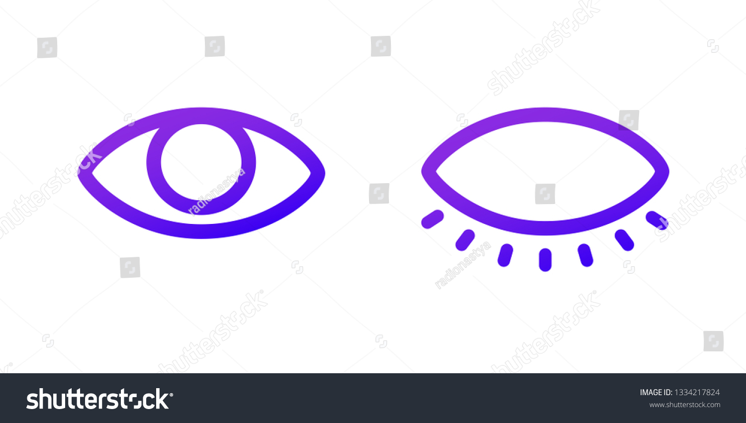 SVG of Two web icons. Open and closed eye. Purple gradient. svg