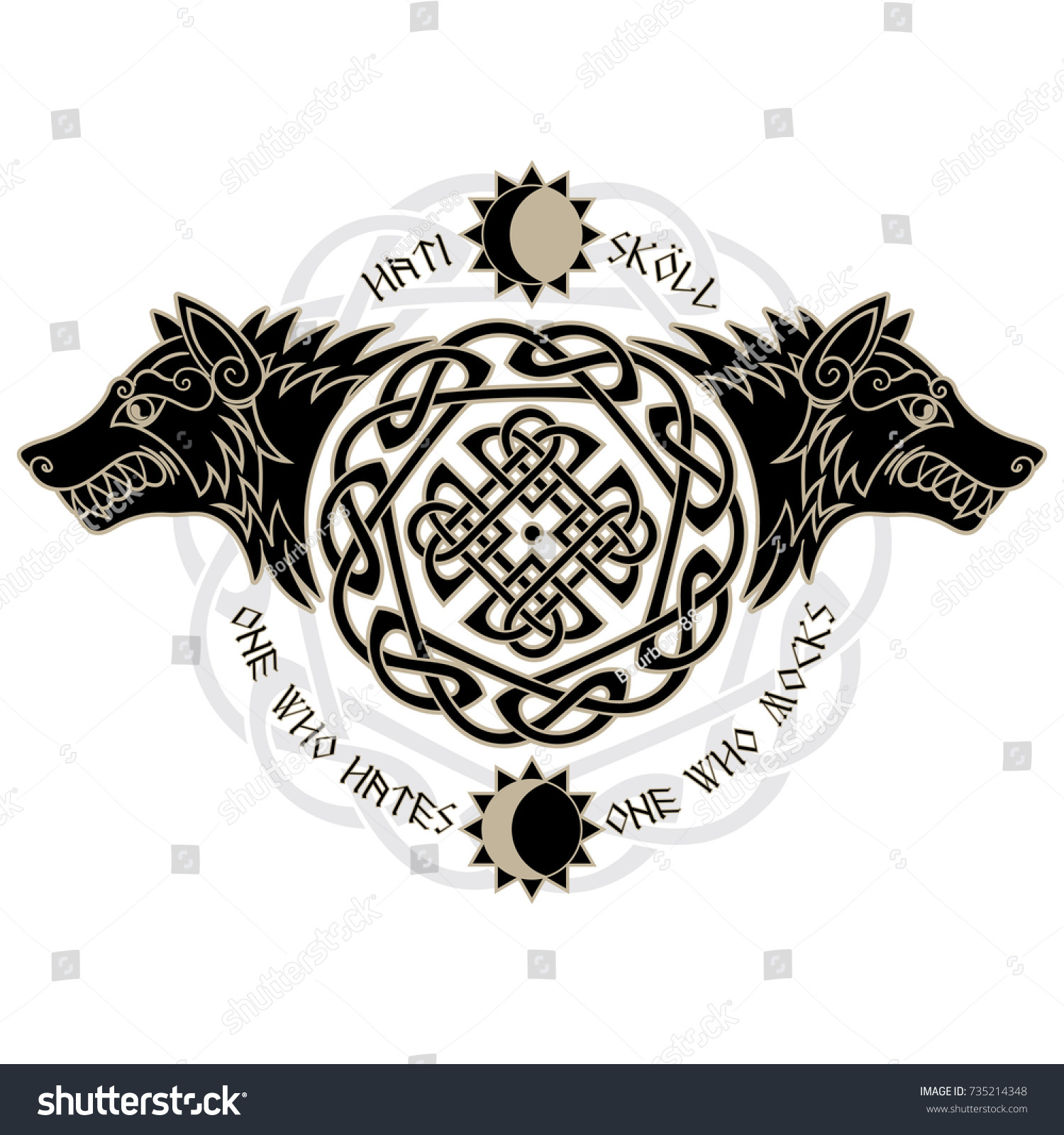 Two Wolves Norse Mythology Hati Skoll Stock Vector Royalty Free