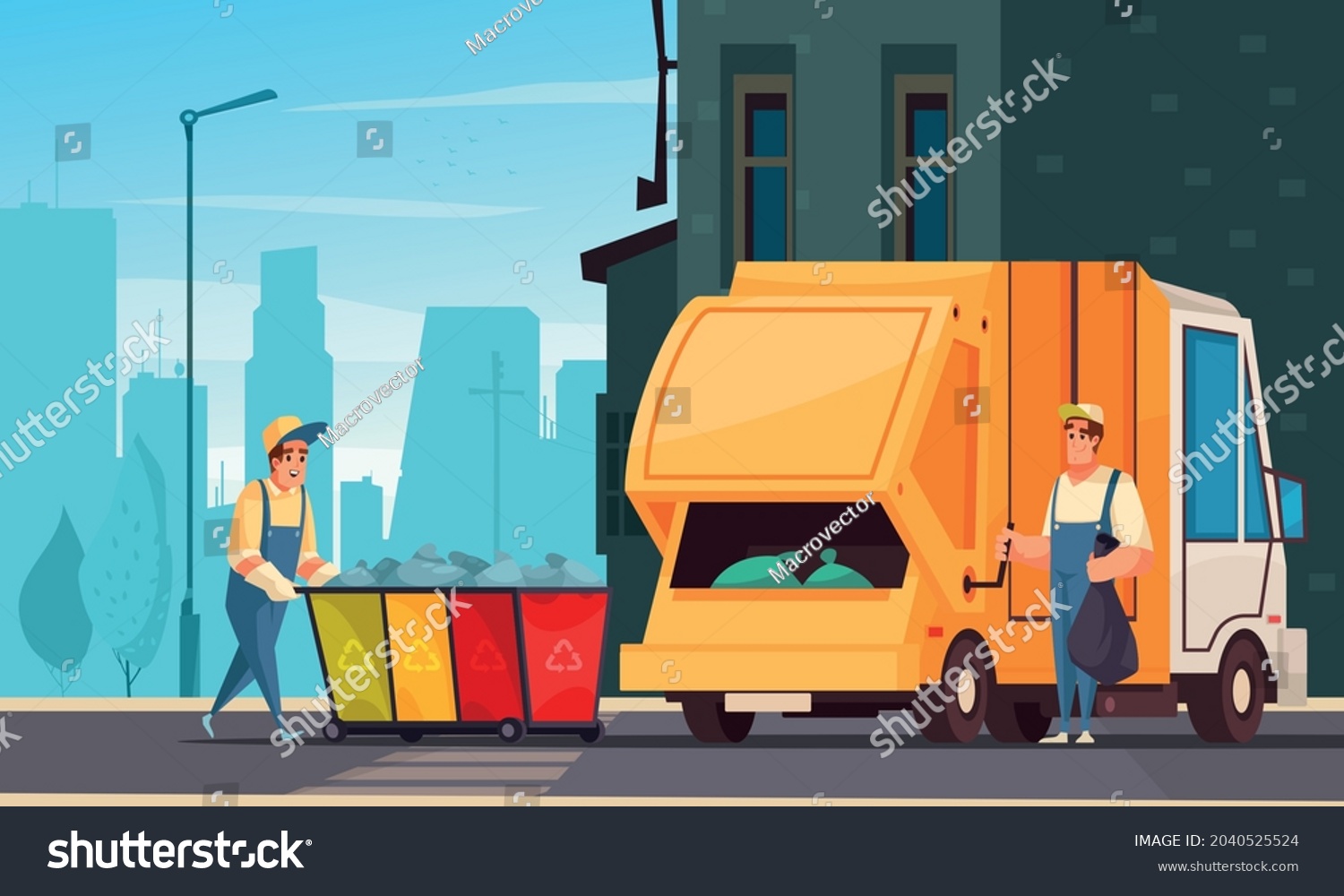 Two Workers Uniform Loading Waste Trash Stock Vector (Royalty Free ...