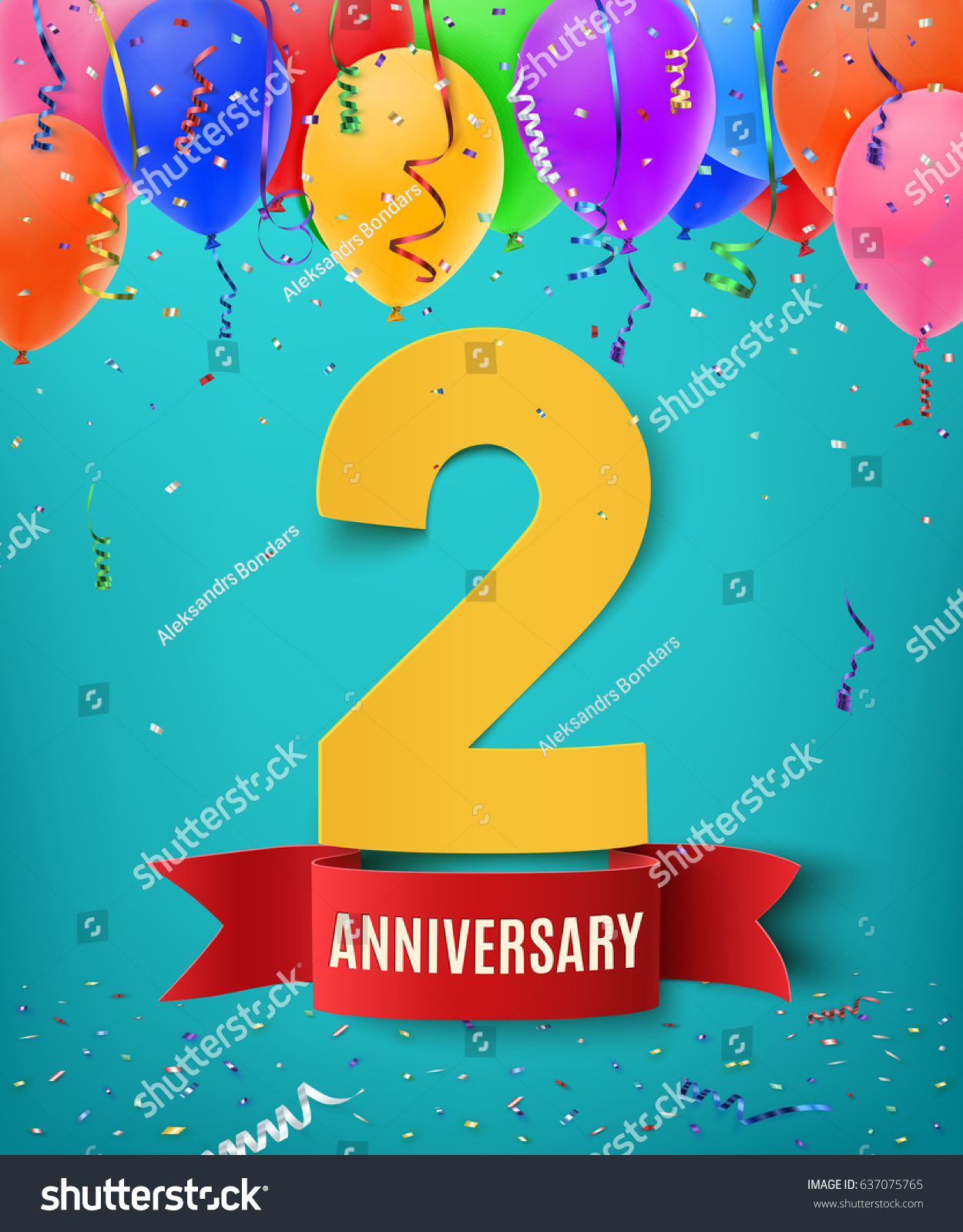 Two Years Anniversary Background Red Ribbon Stock Vector (Royalty Free ...