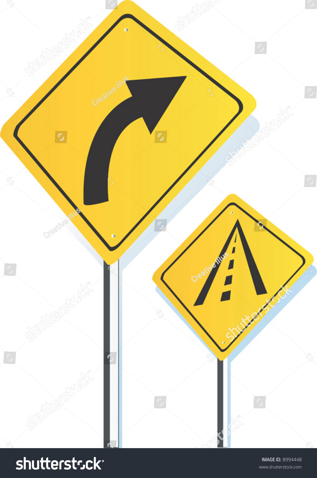 Two Yellow Traffic Sign Boards Stock Vector Royalty Free 8994448