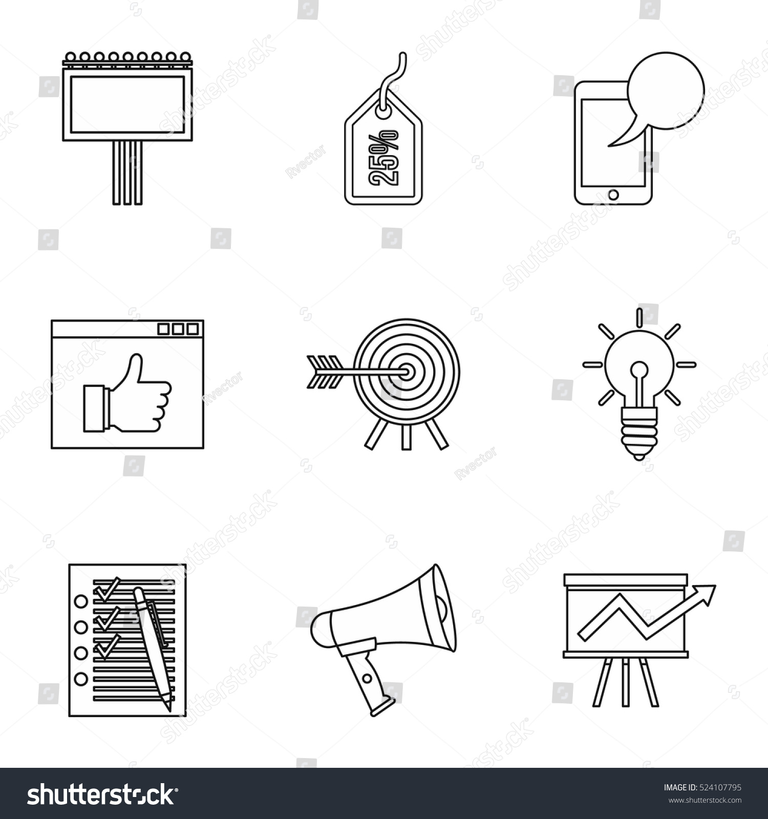 Types Advertising Icons Set Outline Illustration Stock Vector Royalty Free 524107795 Types Advertising Icons Set Outline Illustration Stock Vector Royalty Free 524107795