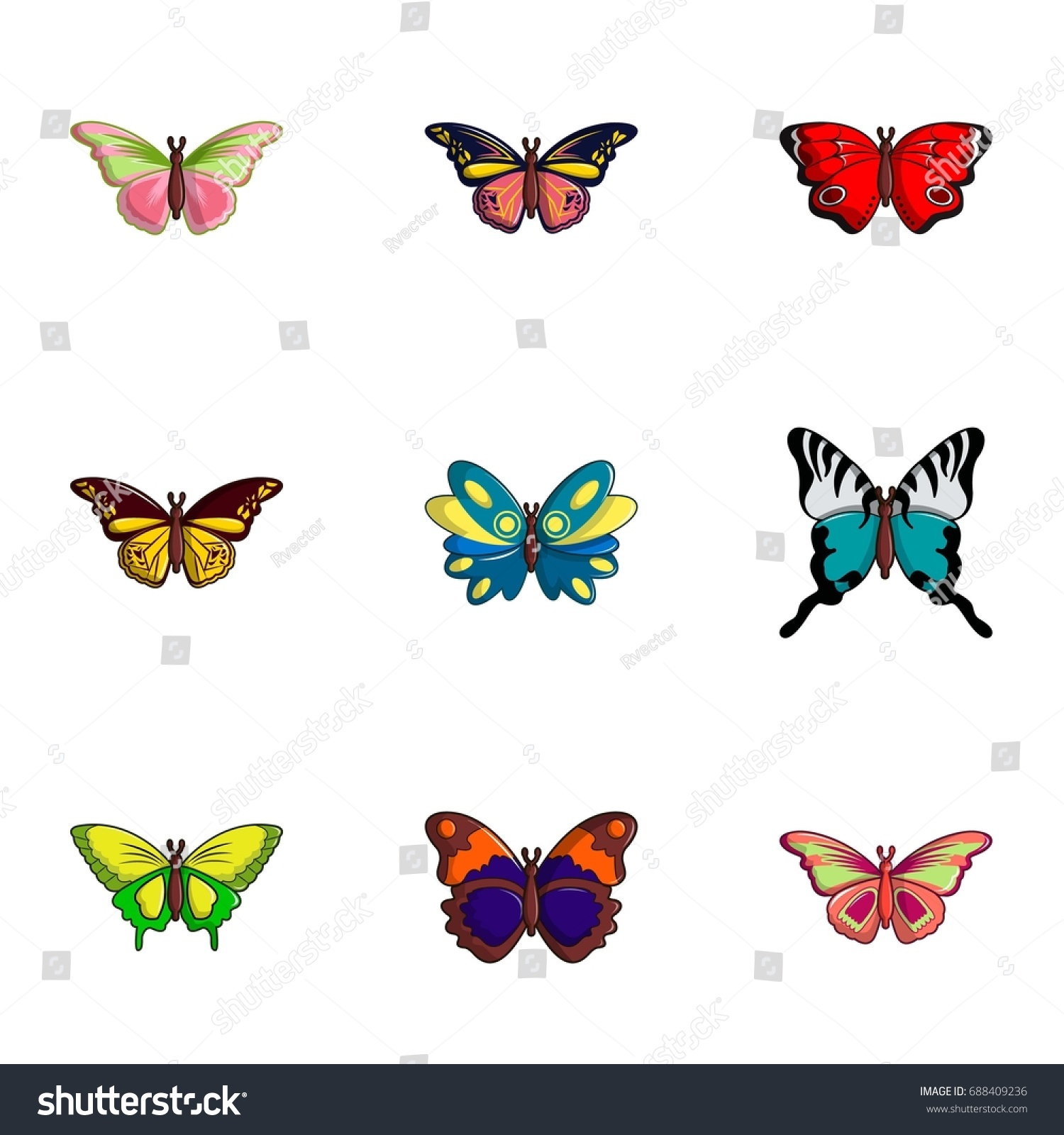 Types Butterfly Icons Set Flat Set Stock Vector Royalty Free 688409236