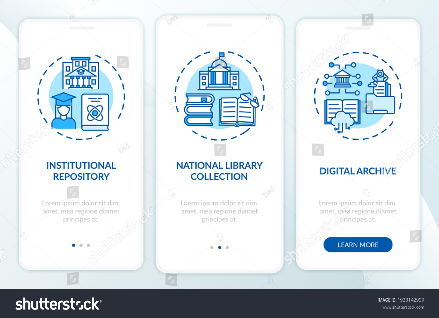 Types Digital Libraries Onboarding Mobile App Stock Vector (Royalty Free) 1933142999 Shutterstock