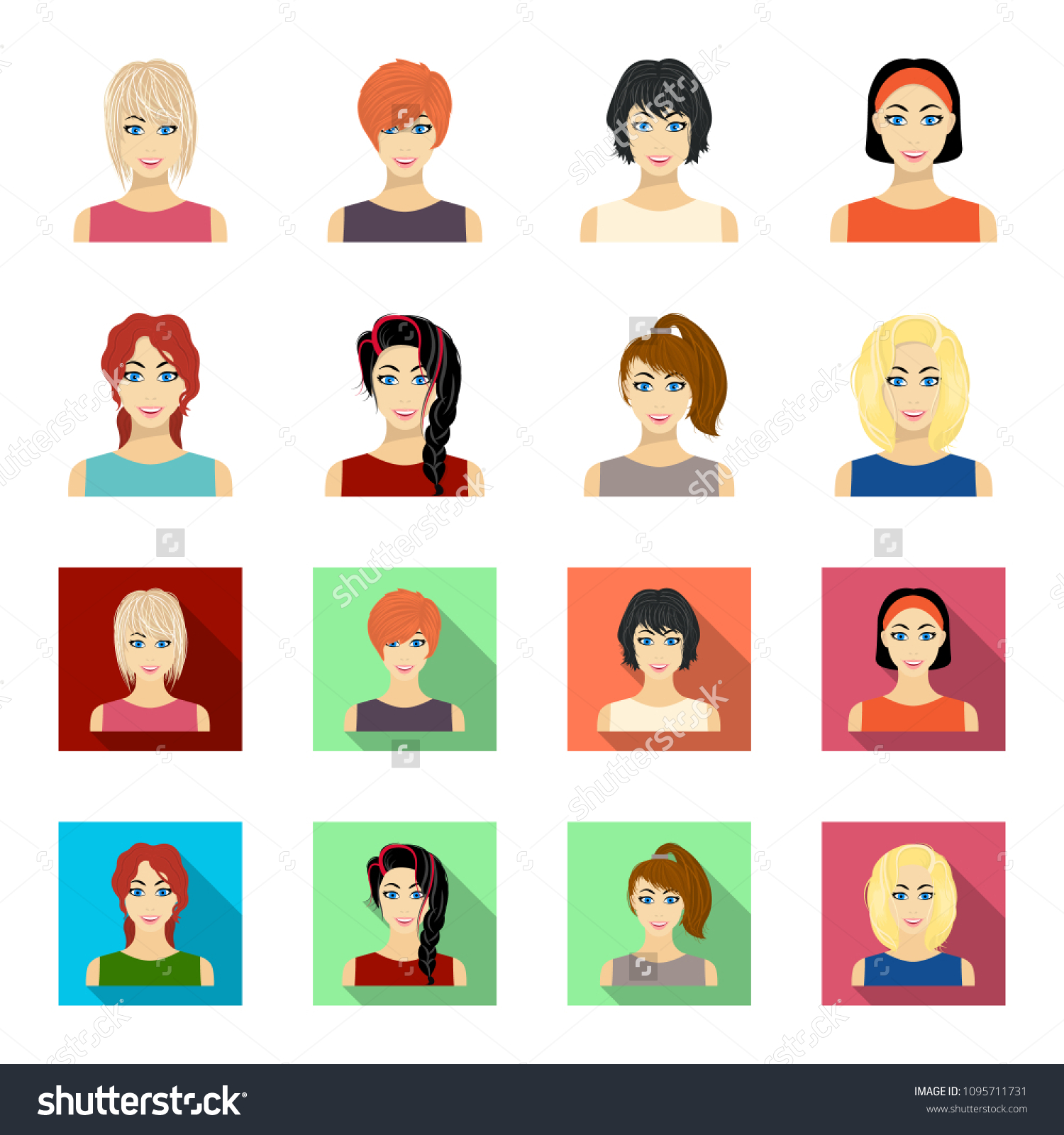 Types Female Hairstyles Cartoonflat Icons Set Vector De Stock Libre De Regalías 1095711731 