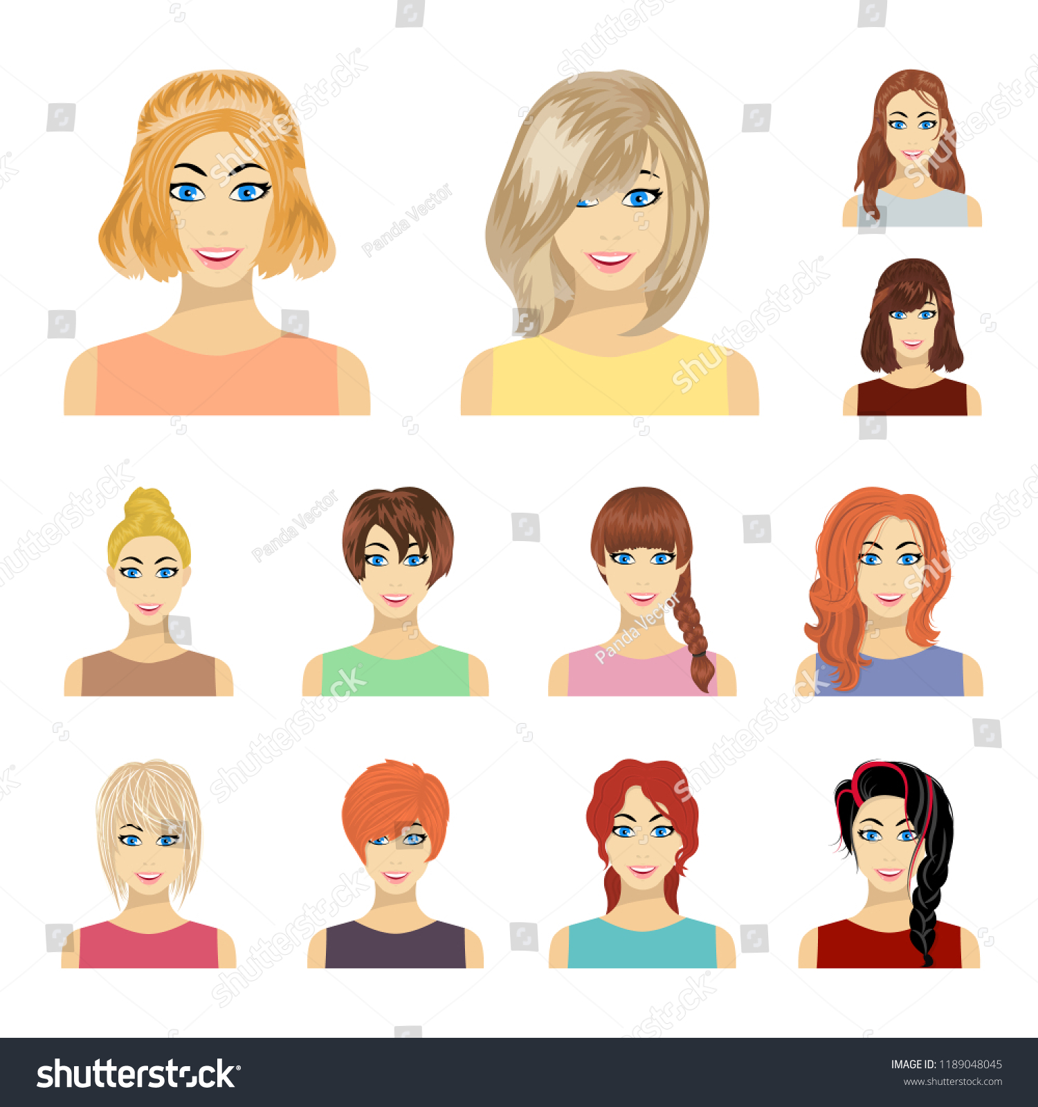 Types Female Hairstyles Cartoon Icons Set Stock Vector (Royalty Free ...