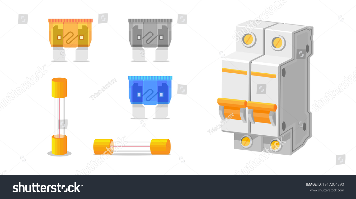 SVG of Types of fuses and components of electrical protection. Electrical switches.Isolated on a white background. svg