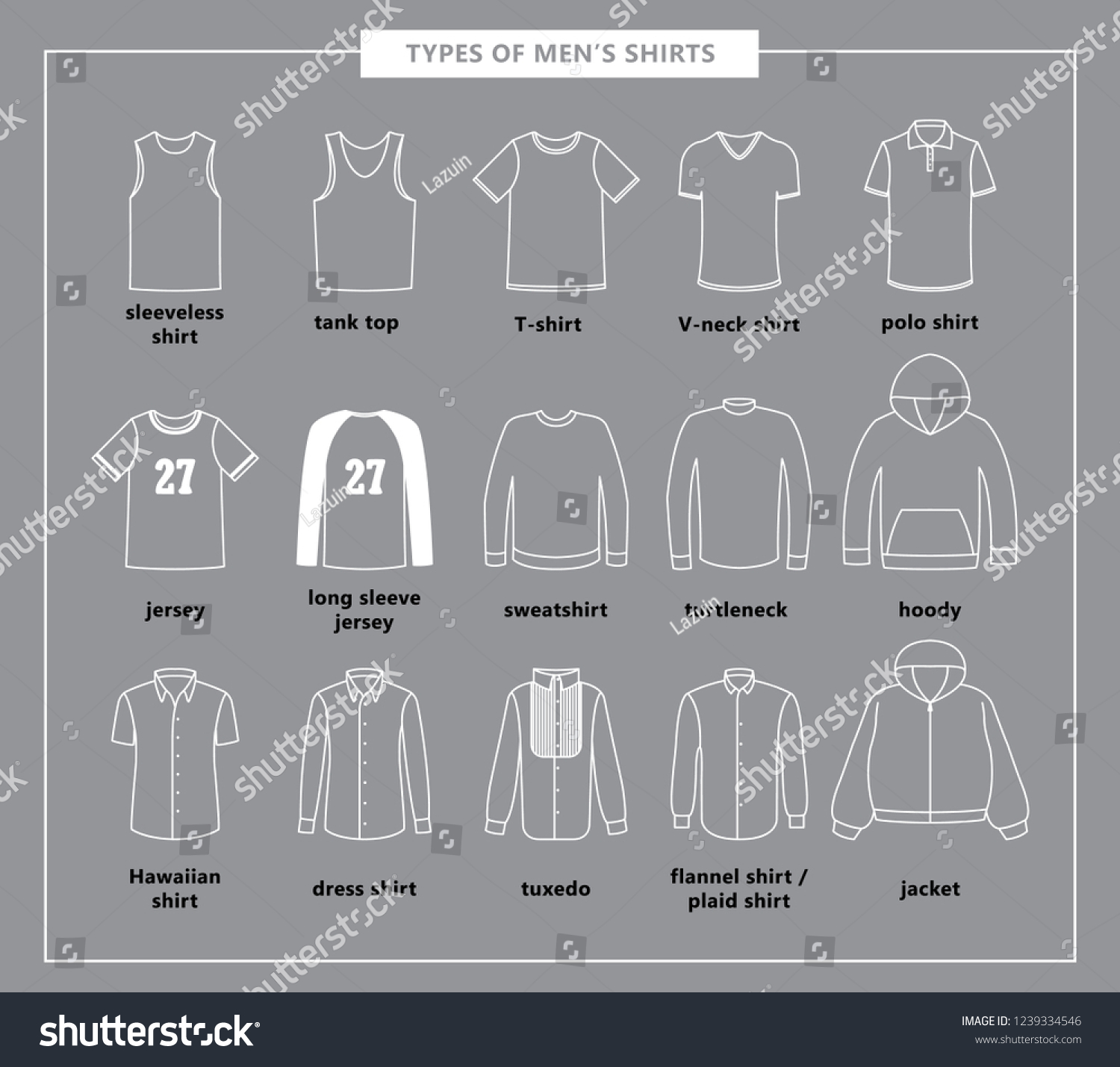 types-mens-shirts-names-vector-outline-image-vectorielle-de-stock