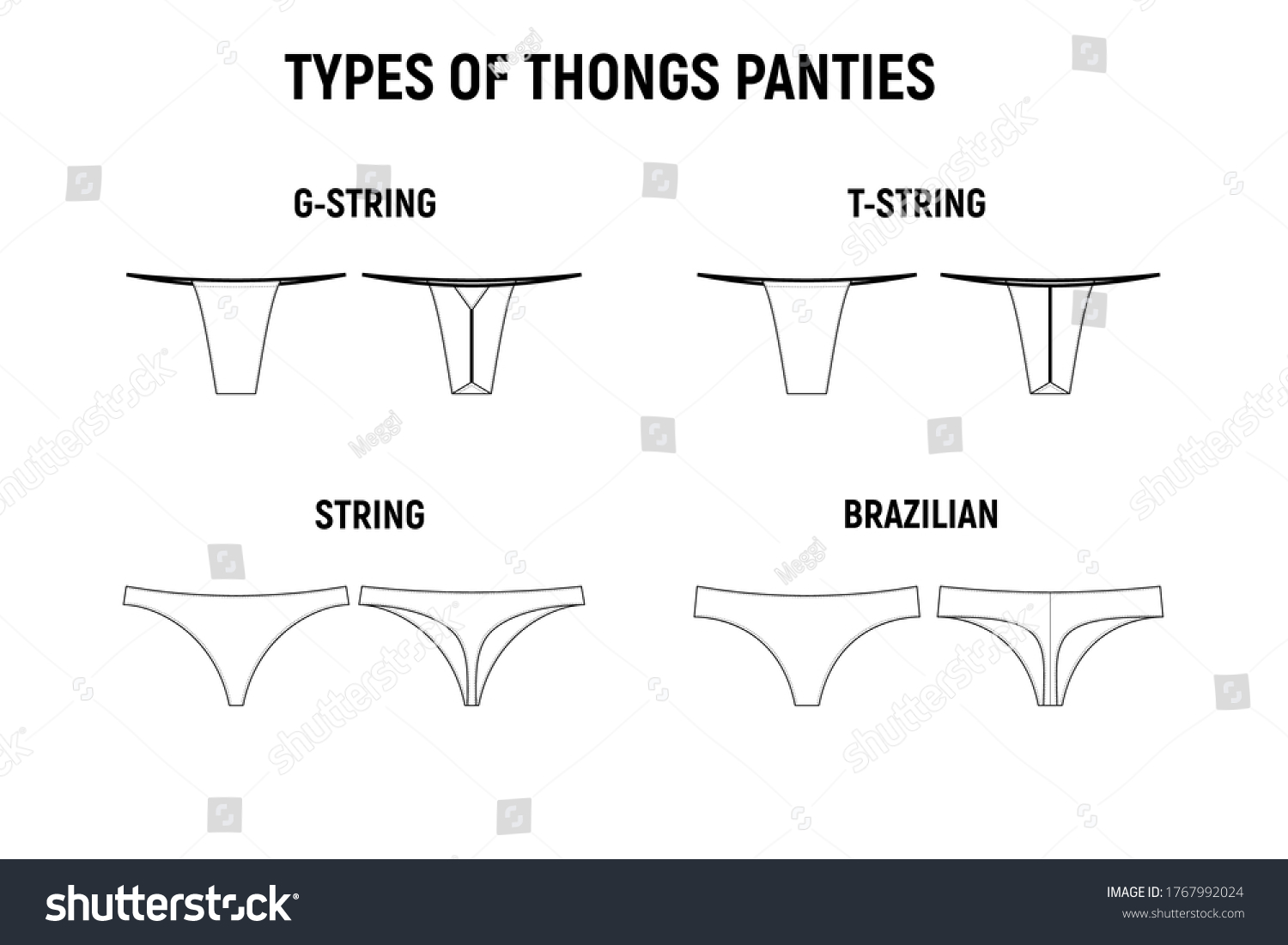 Premium Vector  Types of women's panties front and behind view