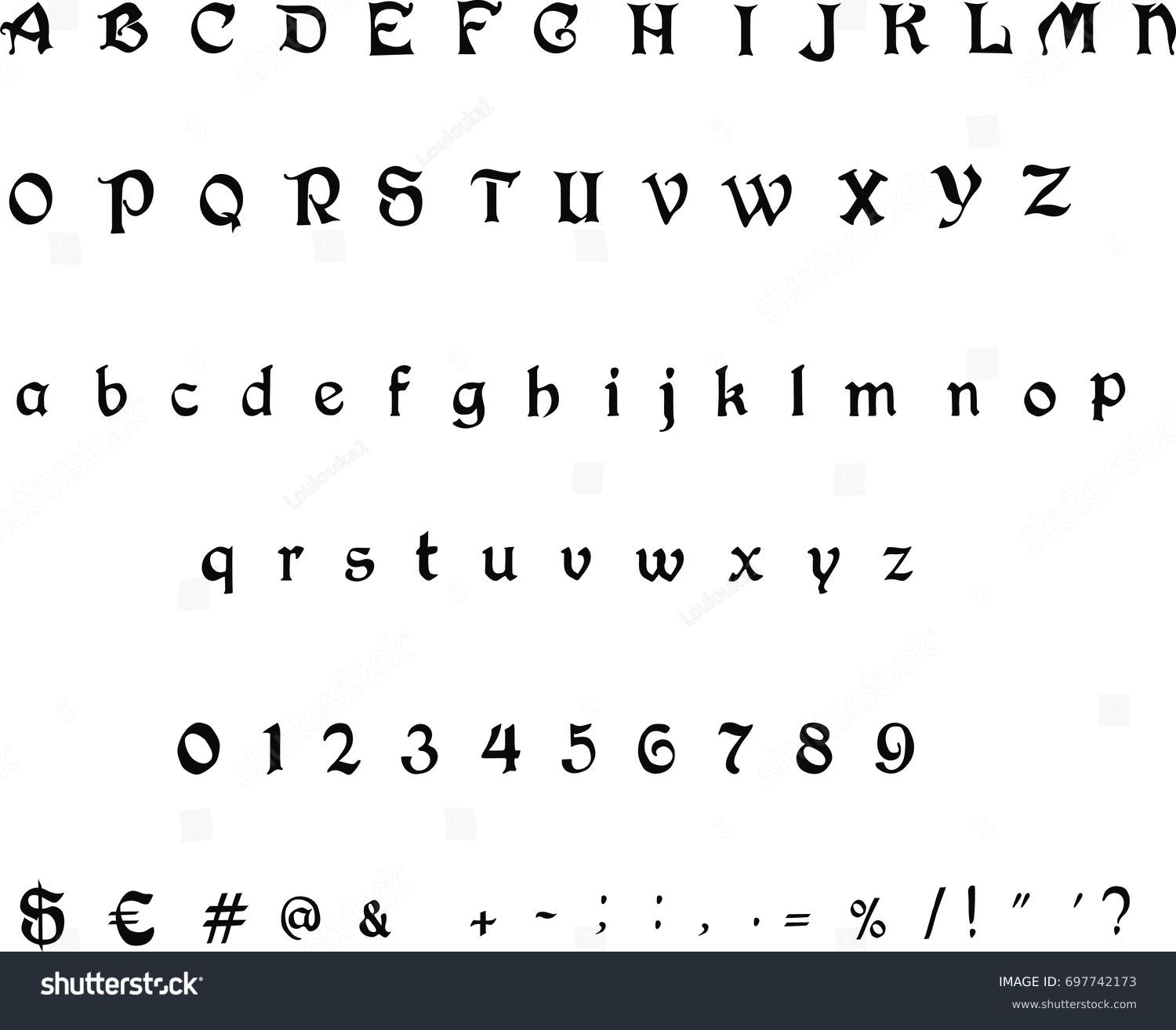 Typewriter Font Gothic Font Vector Stock Vector (Royalty Free) 697742173