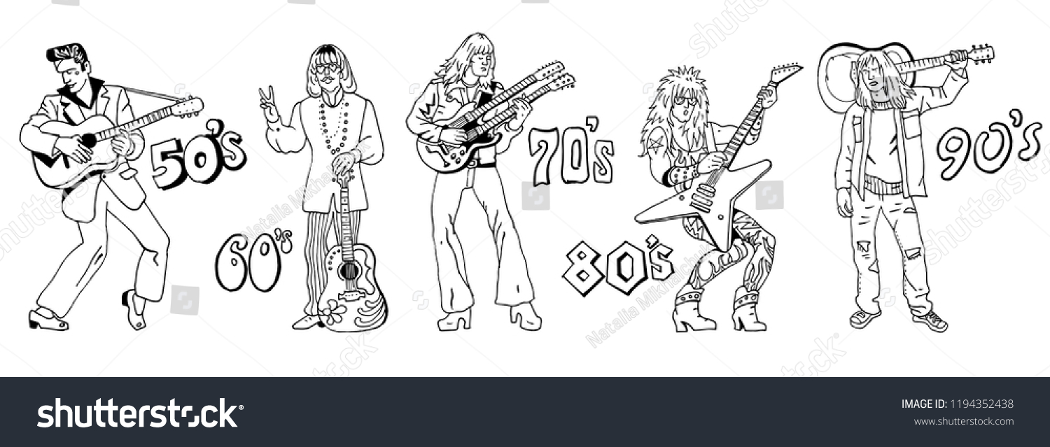 Typical 20th Century Guitarists Music Styles Stock Vector Royalty Free 1194352438