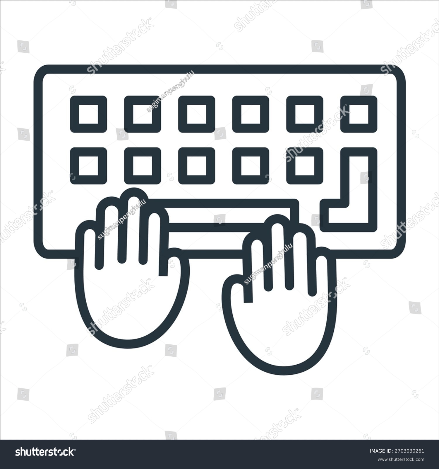 keyboard with hands typing, black outline clip art preview